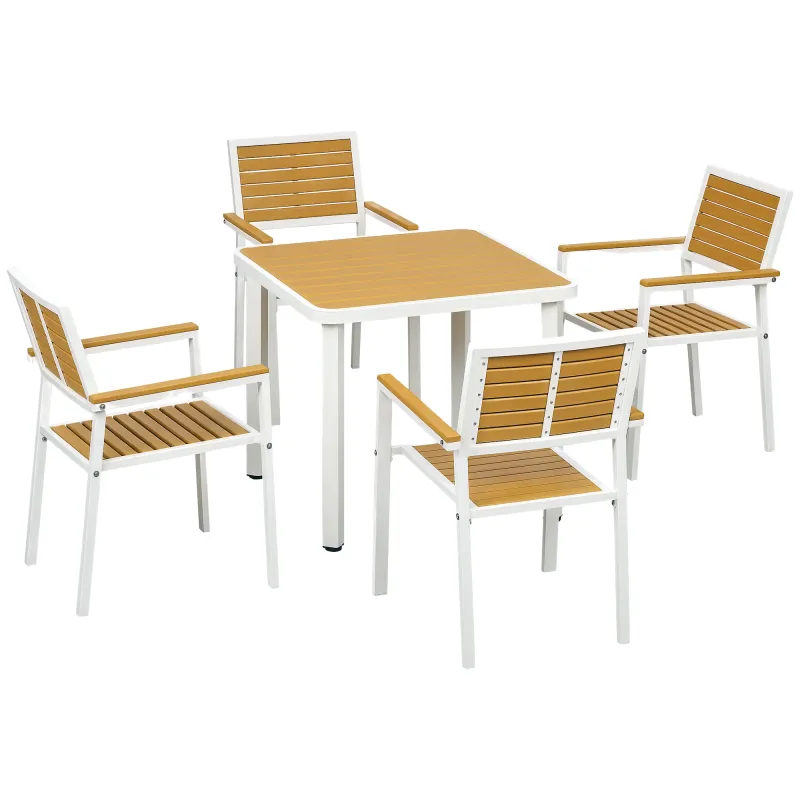 5pc Patio Table and Chairs Set, Aluminum Patio Dining Set w/ HDPE Materials, Umbrella Hole, Yellow