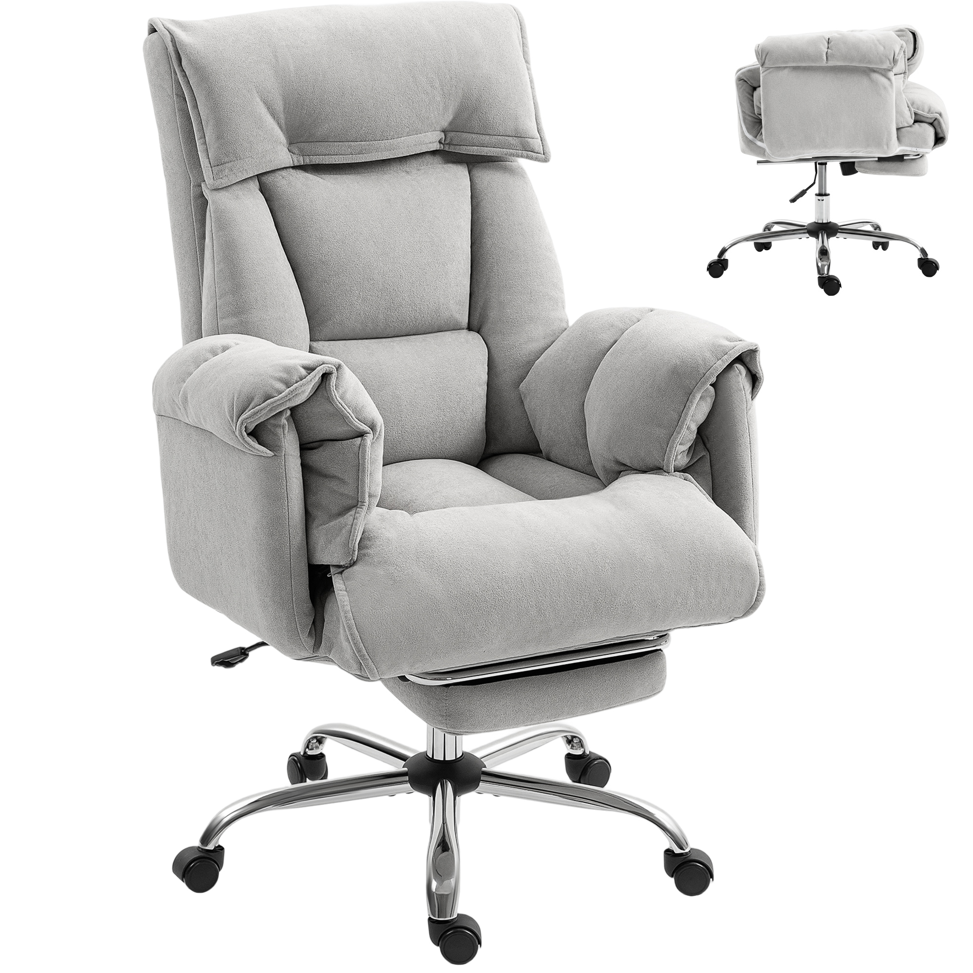 High Back Office Chair, Reclining Desk Chair with Footrest, High Resilience Foam, Rolling Wheels, Light Taupe Gray