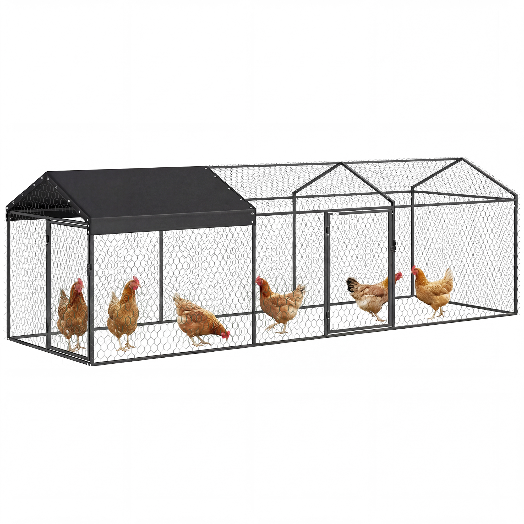 Large Metal Chicken Coop, Chicken Run with Waterproof & Anti-UV Cover for 3-5 Poultry, Outdoor Poultry Cage Rabbit Hutch