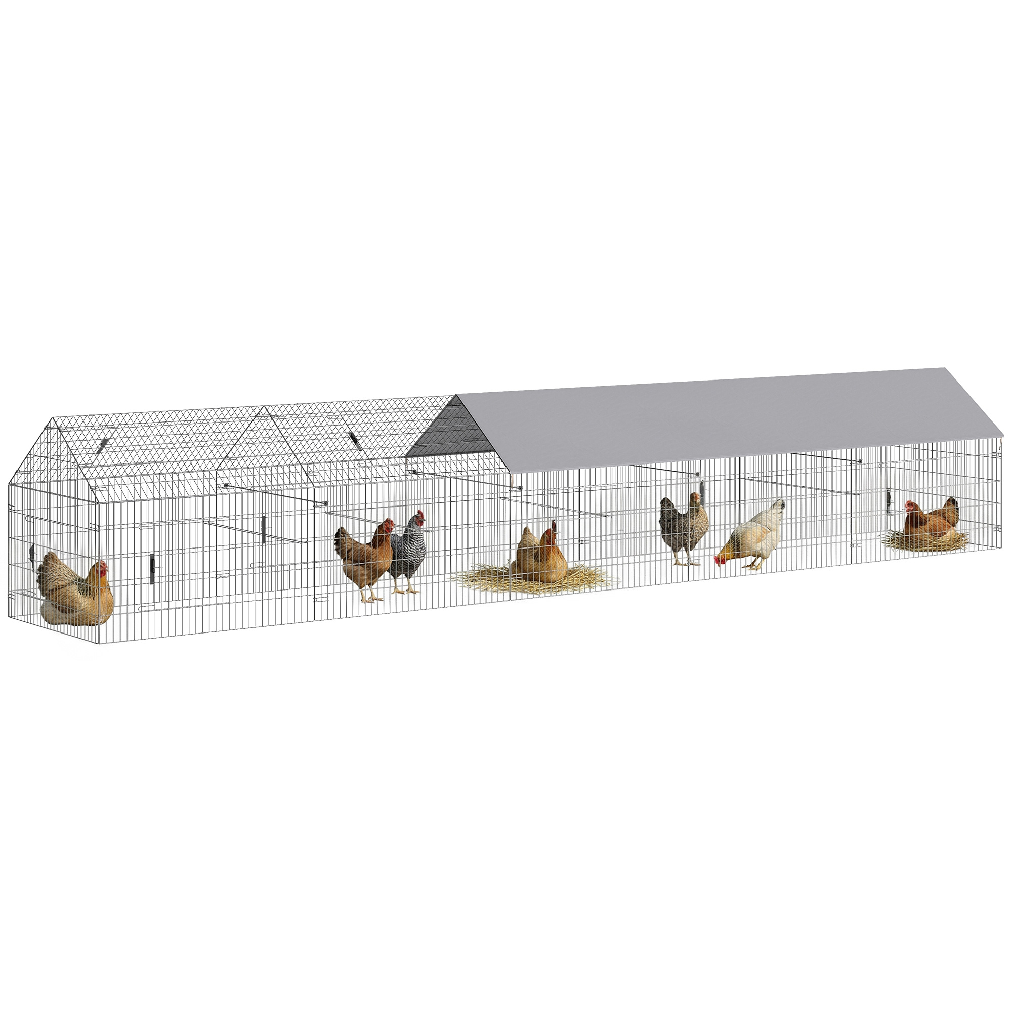 Metal Chicken Coop, Large Chicken Run with Water-Resistant & Anti-UV Cover for 7-9 Hens, Outdoor Hen House with 10 Doors