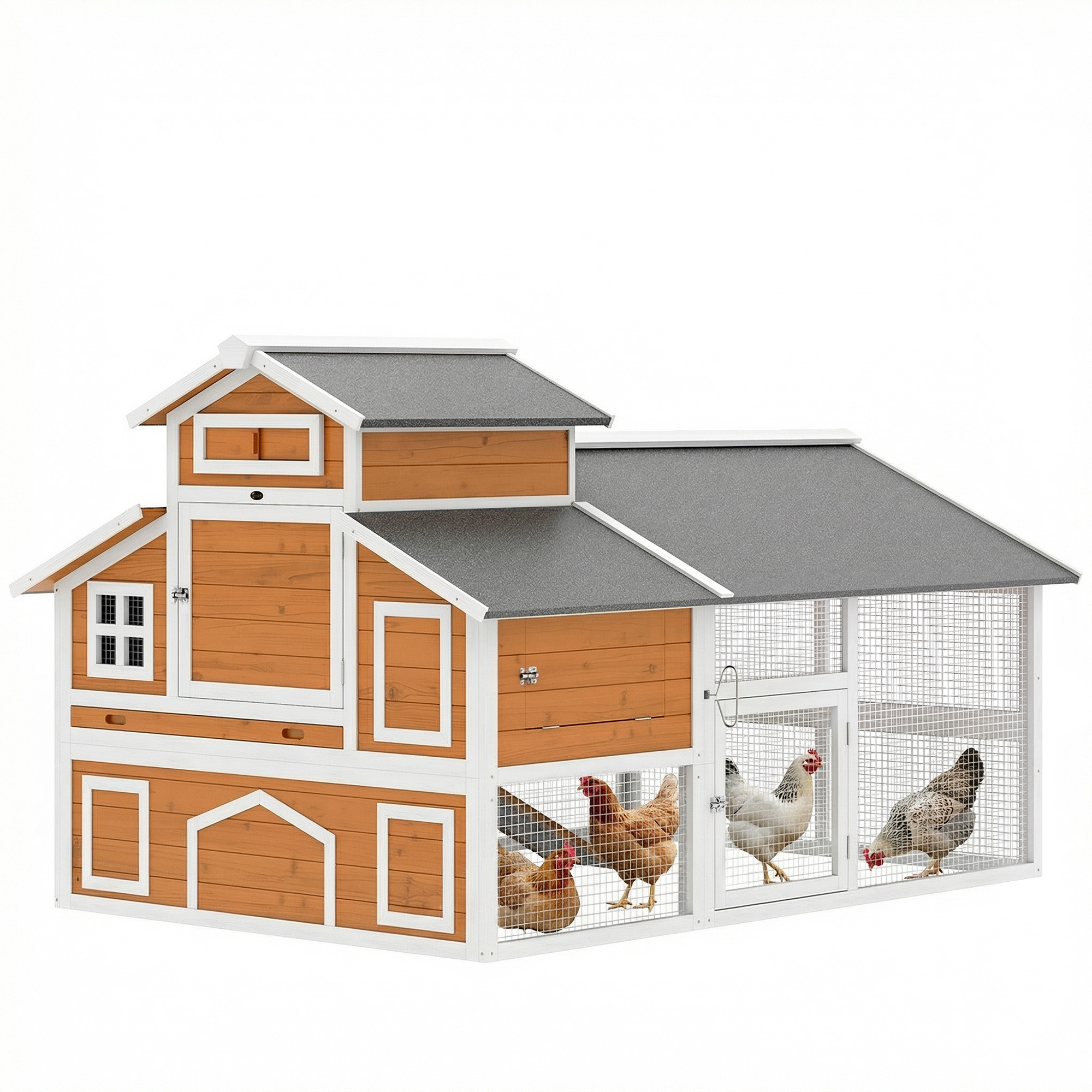 79"L Chicken Coop with Run for 6 Chickens, Wooden Chicken House with Nesting Boxes and Pull-Out Tray