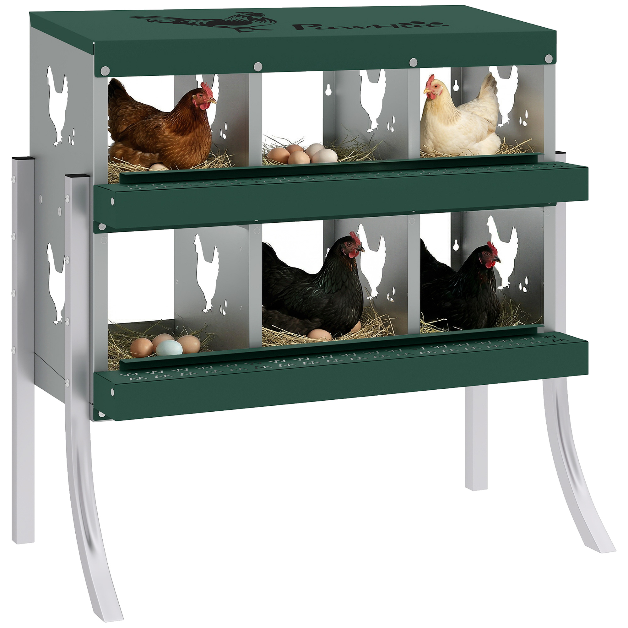 Chicken Nesting Boxes, 6 Compartment Steel Nesting Boxes for Chickens, Wall Mount Egg Laying Boxes with Vented Holes
