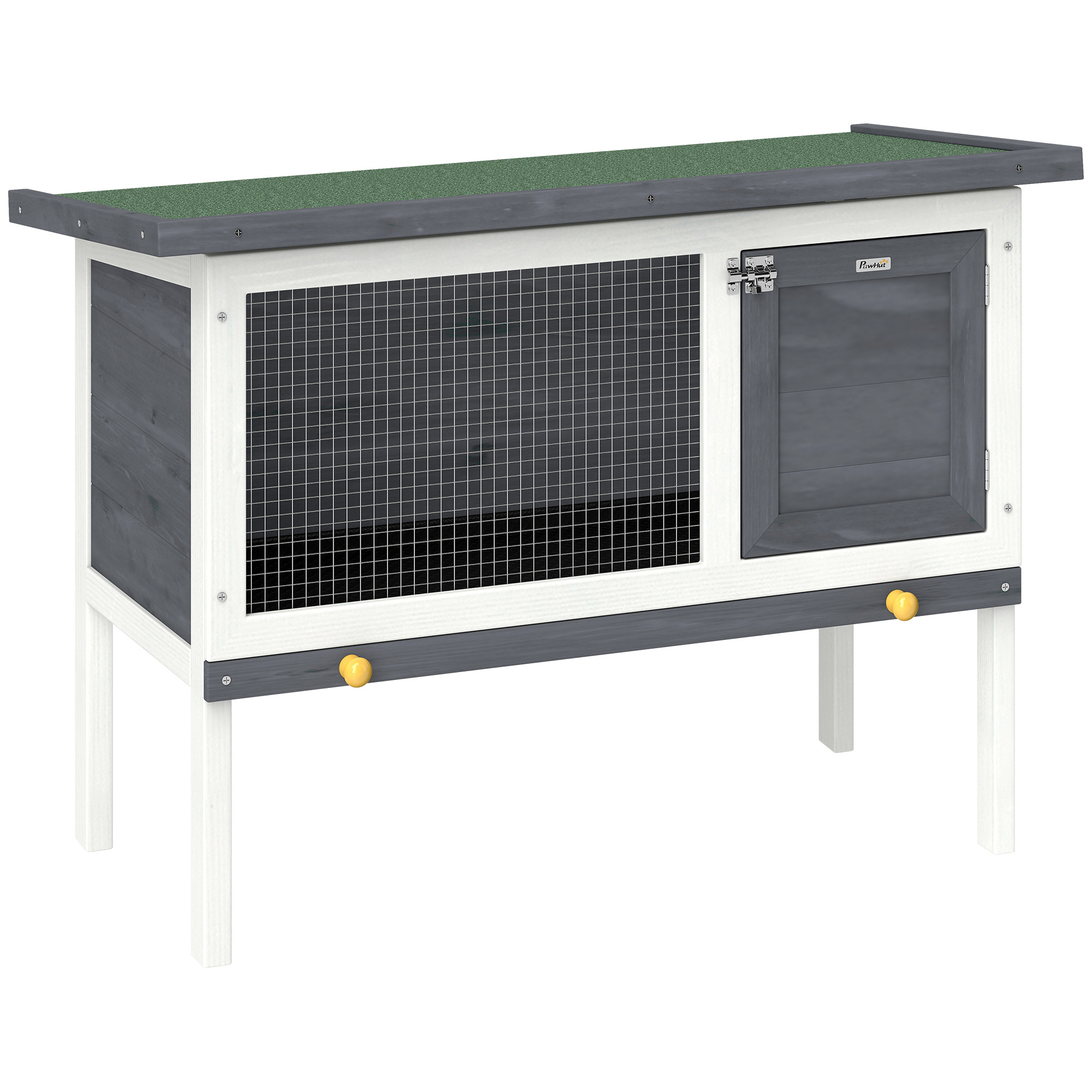 Wooden Rabbit Hutch, Guinea Pig Hutch with Asphalt Roof, Outdoor Elevated Bunny House for Rabbits, Chinchillas