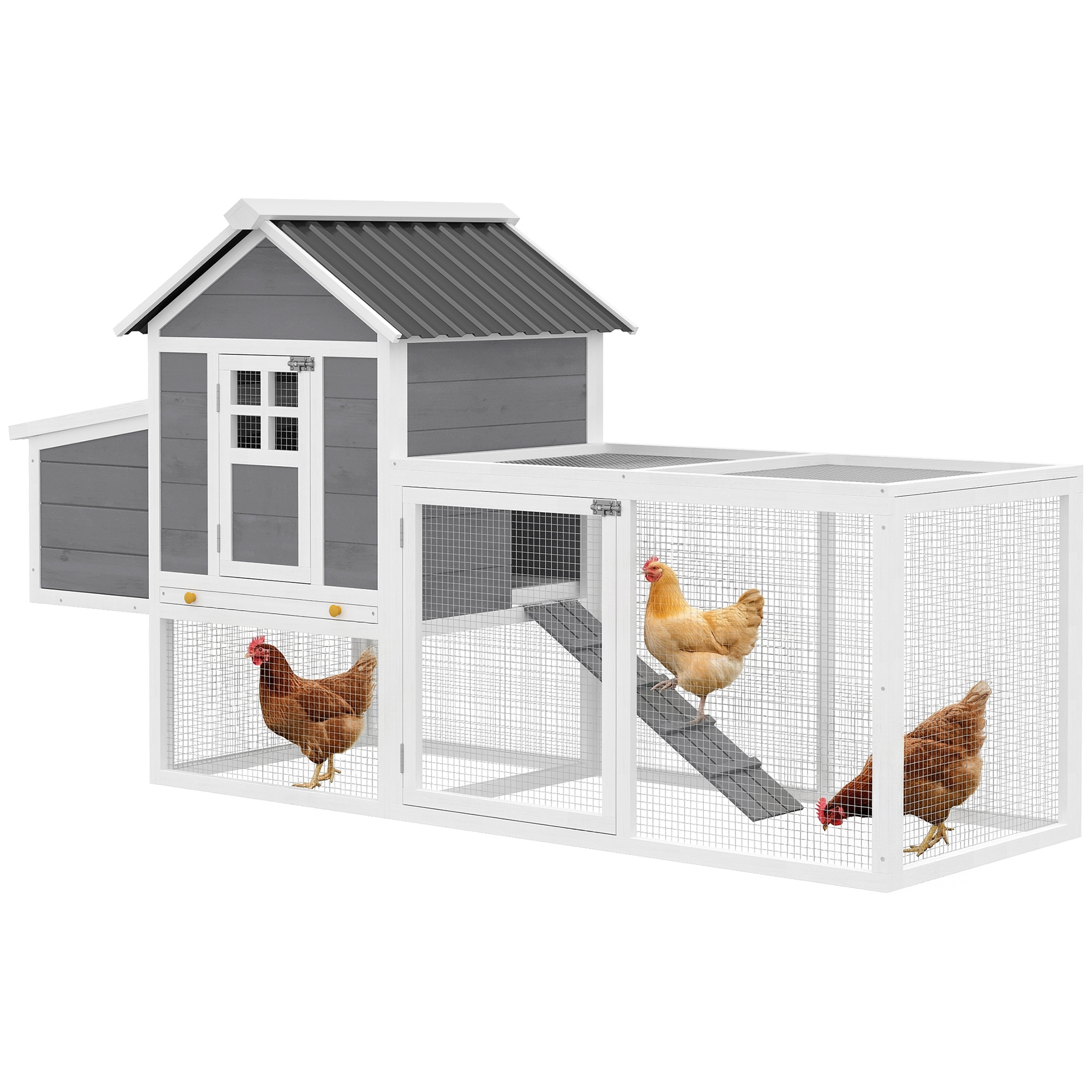 82" Wooden Chicken Coop, Large Outdoor Hen House for 2-3 Hens, Chicken House with Nesting Box, Pull-on Tray