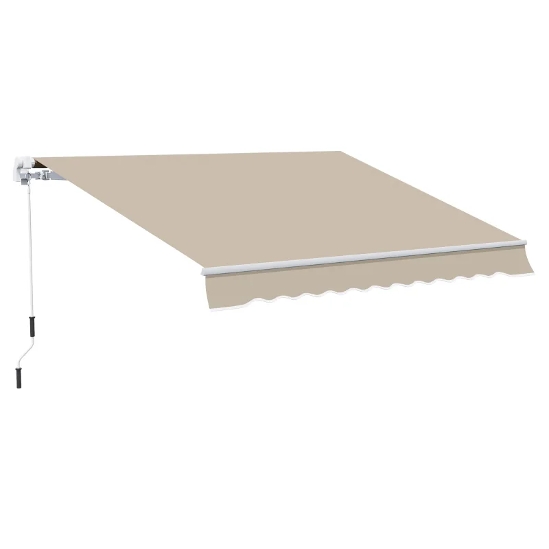 13' x 8' Retractable Awning, Patio Awnings, Sunshade Shelter w/ Manual Crank Handle, Beige