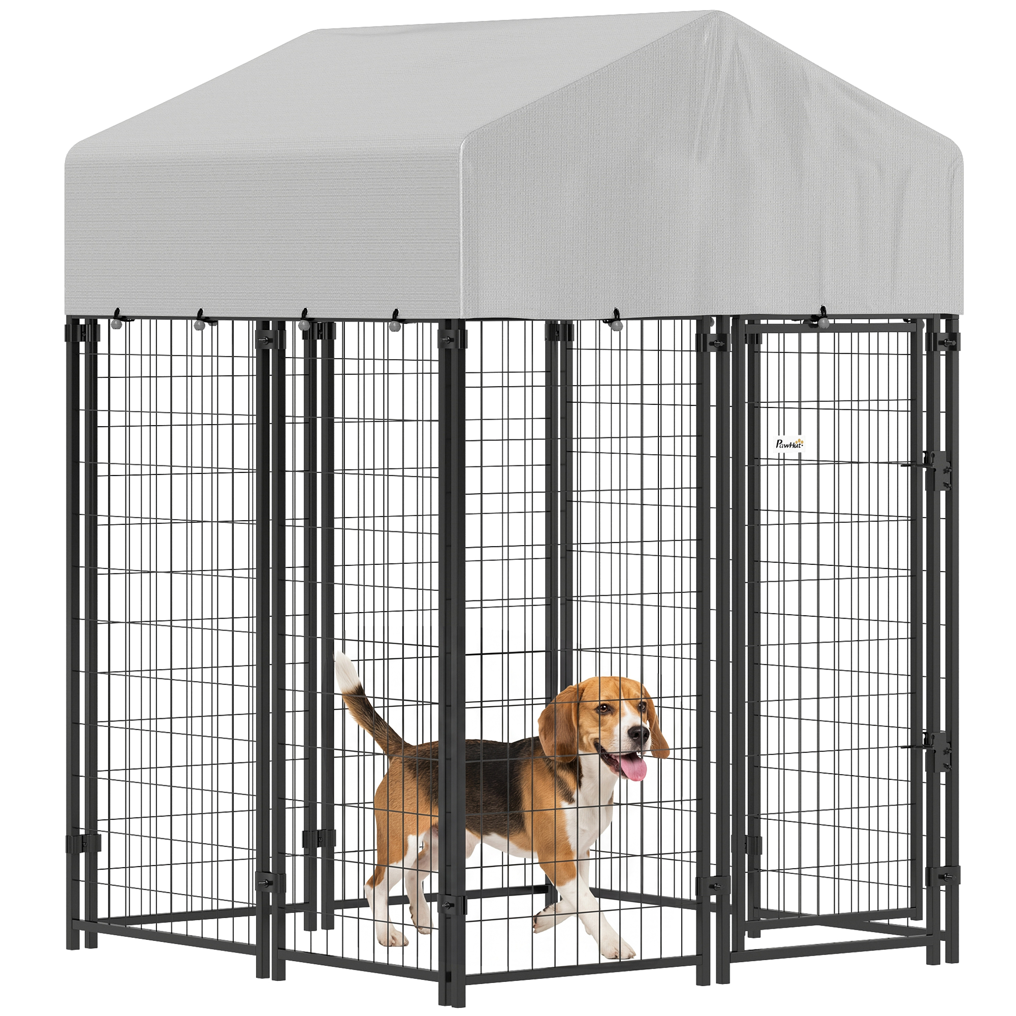 Outdoor Dog Kennel with Roof, 4' x 4' x 6' Heavy Duty Welded Wire Dog Playpen Enclosure with Escape-proof Lock