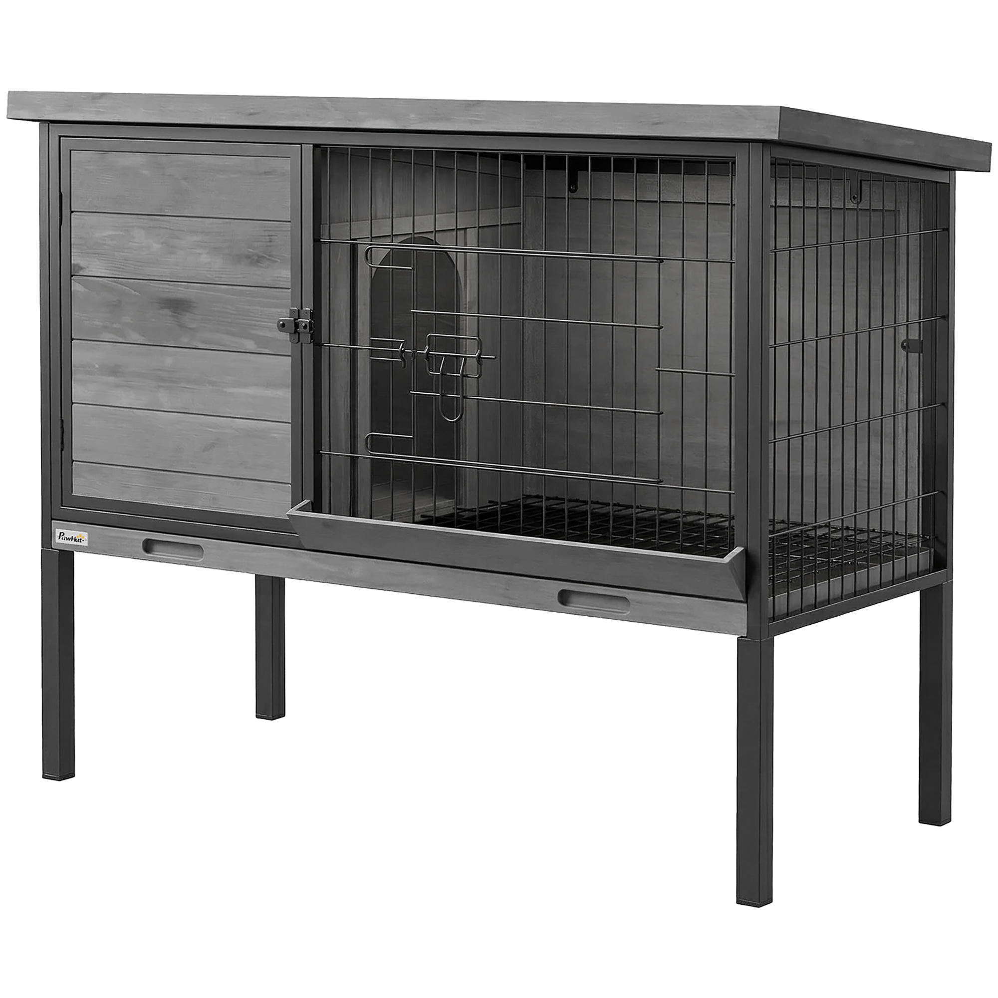 Elevated Rabbit Hutch Outdoor, Wooden Rabbit Cage Bunny House with Pull-out Tray and Openable Plastic Roof