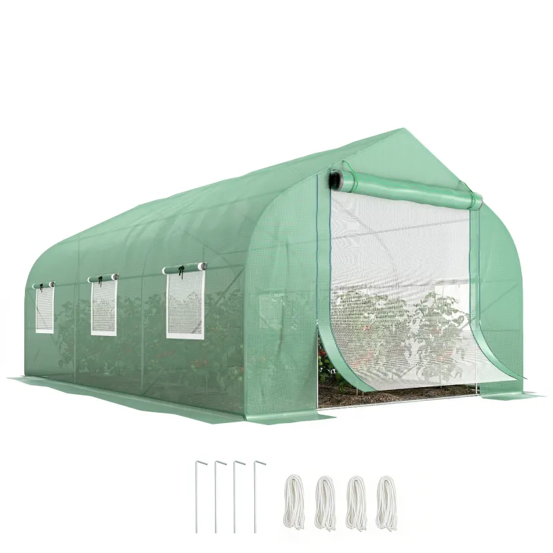 11.5' x 10' x 6.5' Outdoor Portable Walk-In Tunnel Greenhouse with Windows-Deep Green