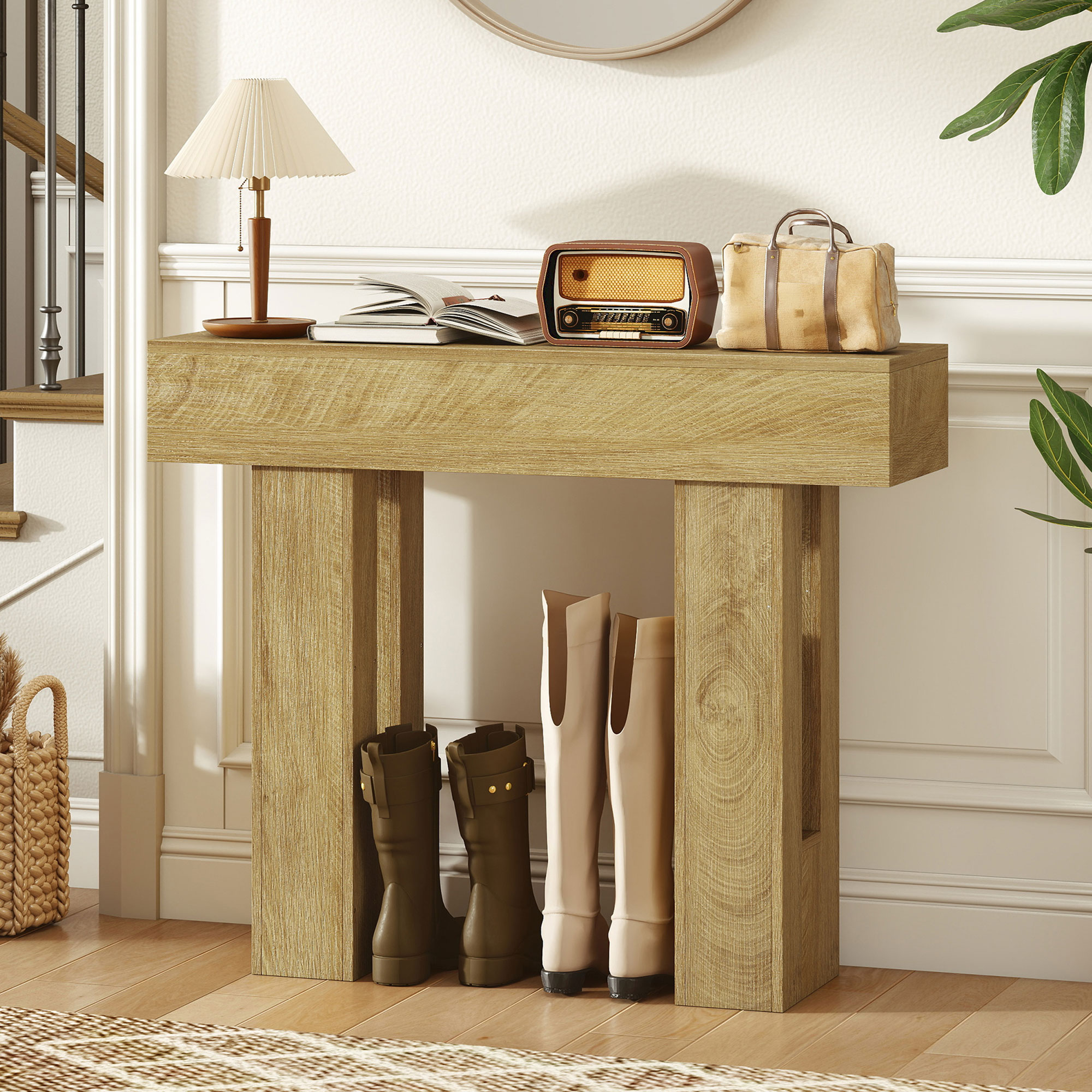 42 Inch Console Table, Sofa Table Behind the Couch with Thickened Tabletop for Living Room, Hallway, Entrance, Oak