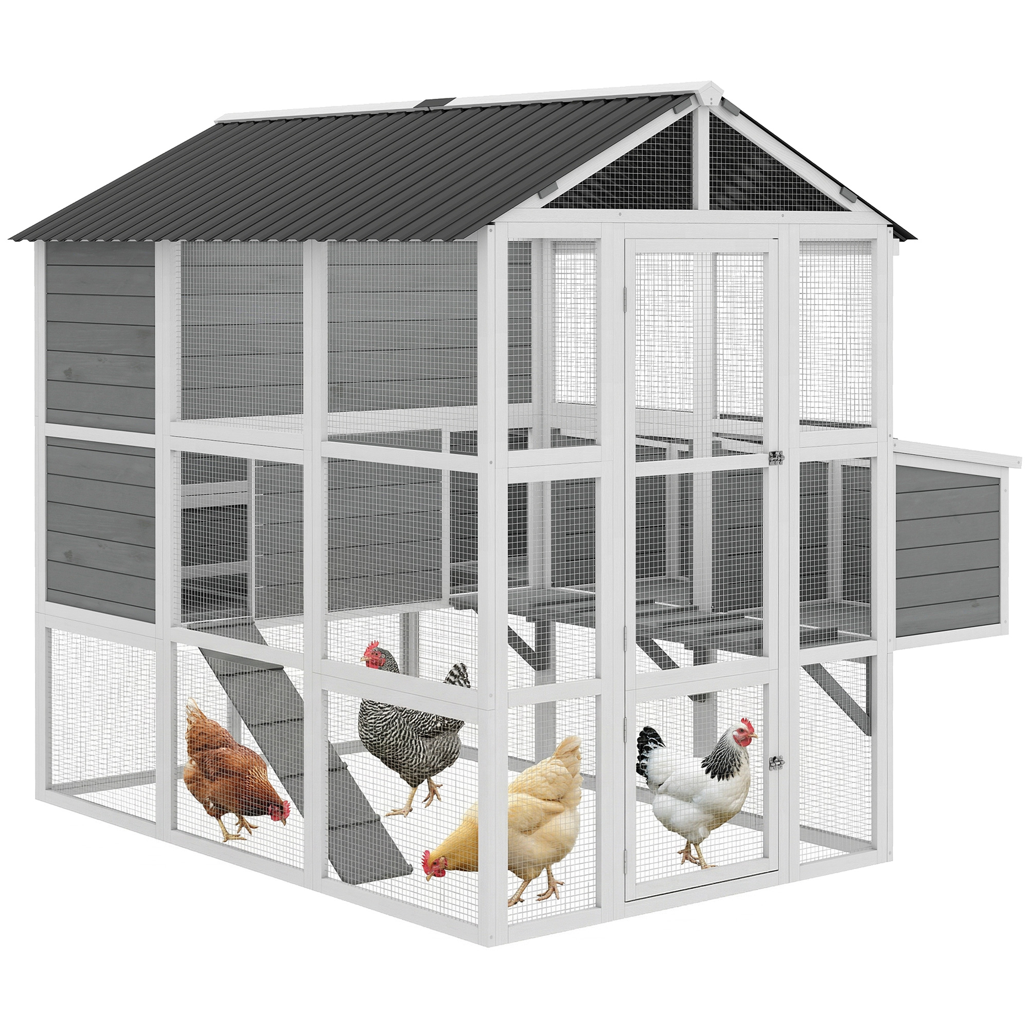 77" Large Chicken Coop for 6-8 Chickens, Outdoor Wooden Hen House Poultry Cage with Run, Nesting Boxes, Waterproof Roof