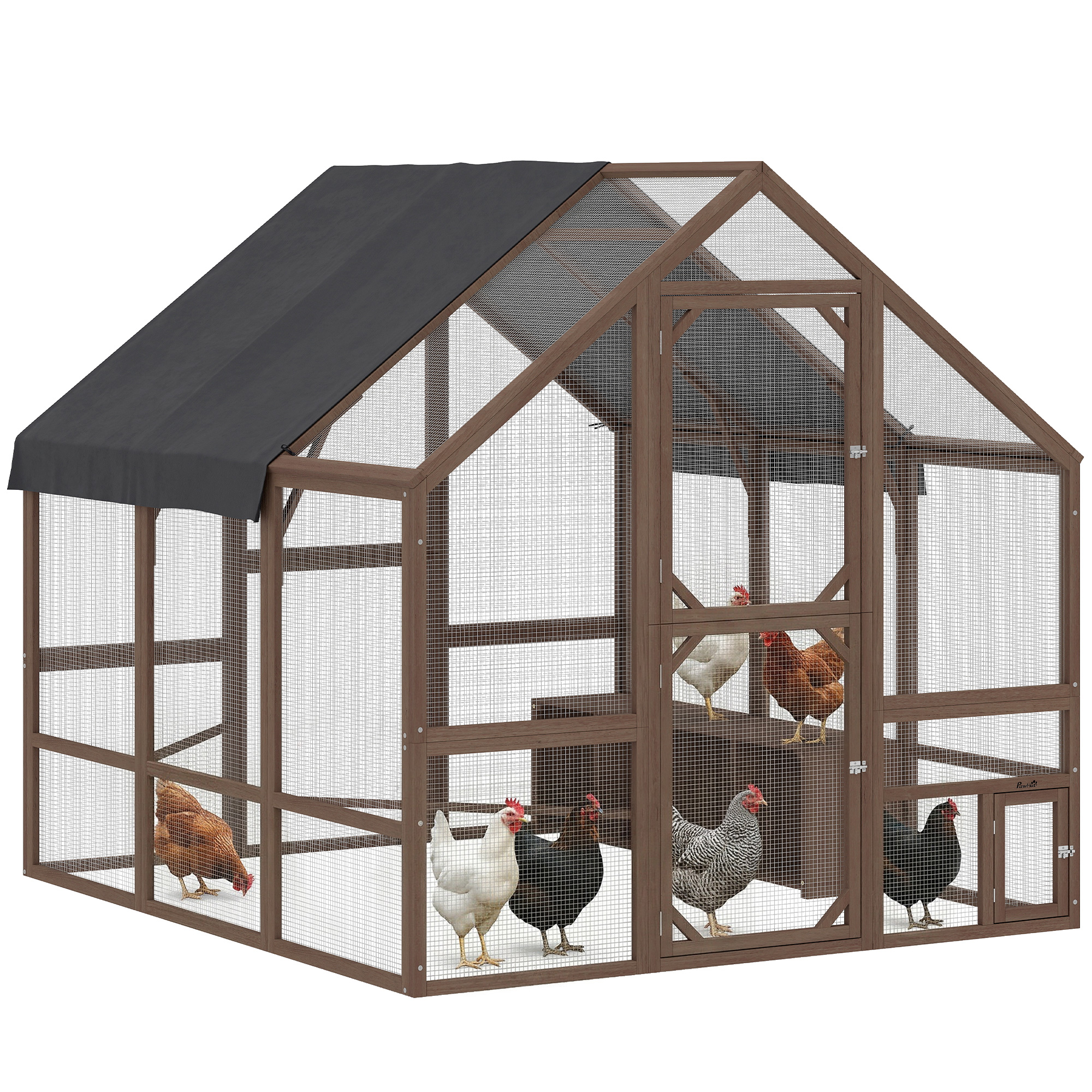 Large Wooden Chicken Coop for 8-10 Hens, Walk-in Chicken Run with Waterproof Cover, Nesting Boxes and Perches