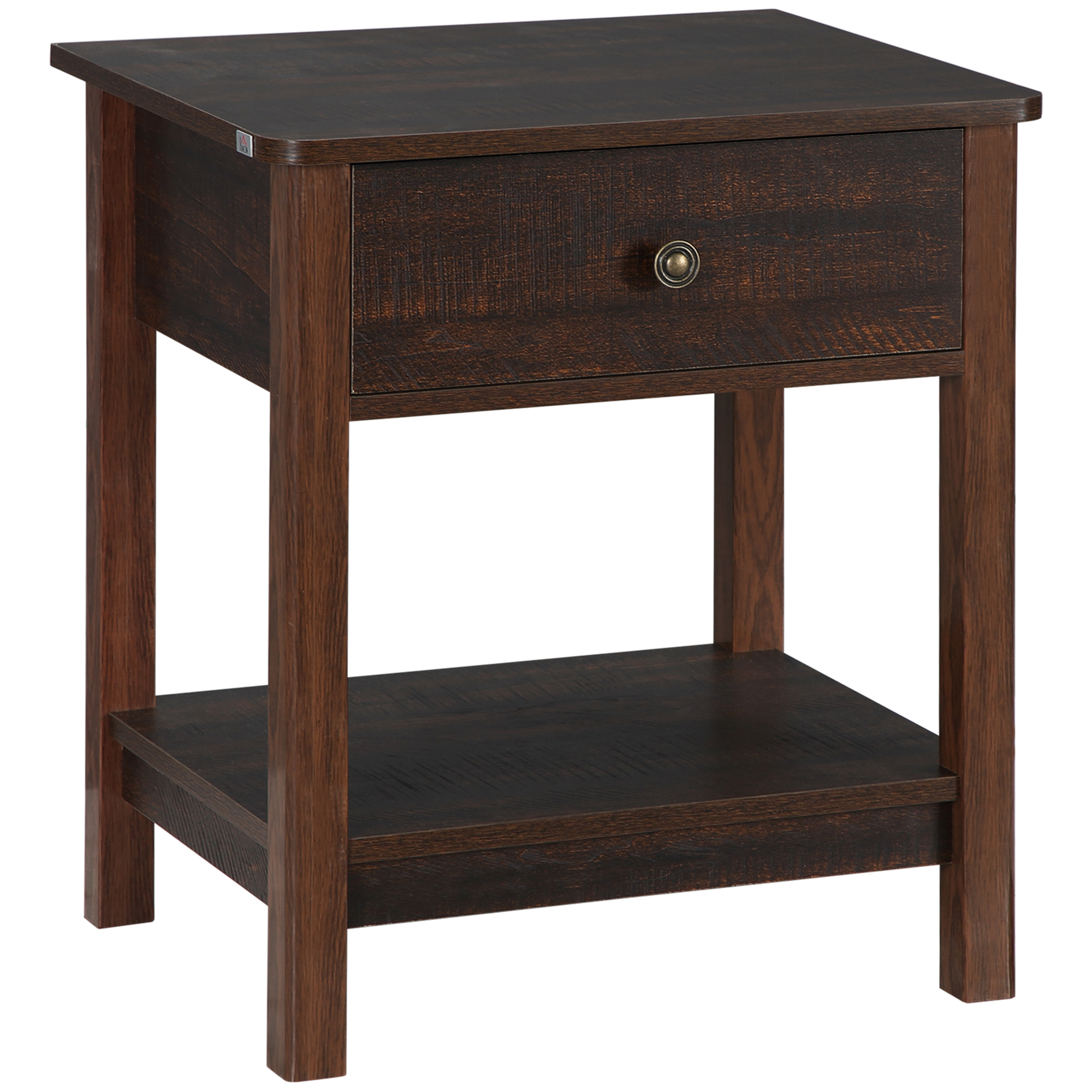 End Table with Drawer, Side Table with Top and Bottom Shelf for Small Spaces, Dark Brown