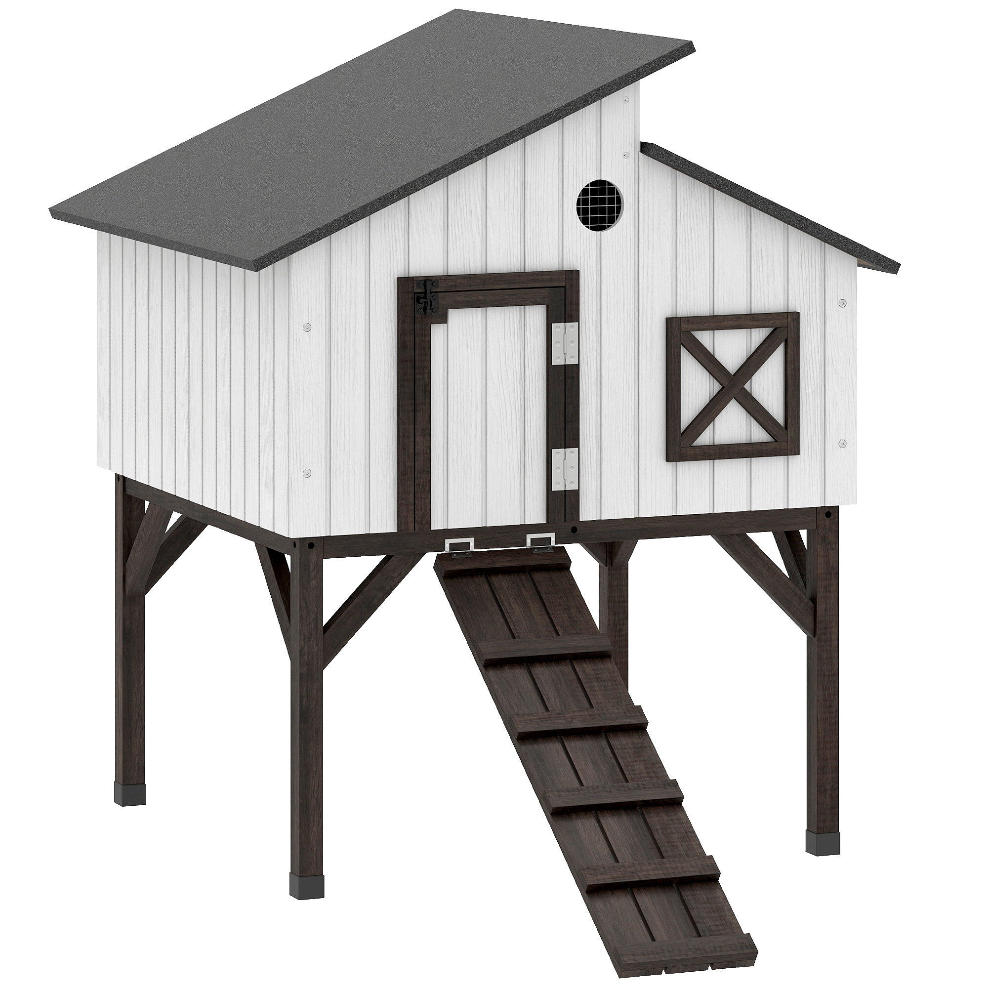 Chicken Coop Hen House with Nesting Box, Elevated Rabbit Hutch with Ramp, Asphalt Openable Roof and Elevated Legs