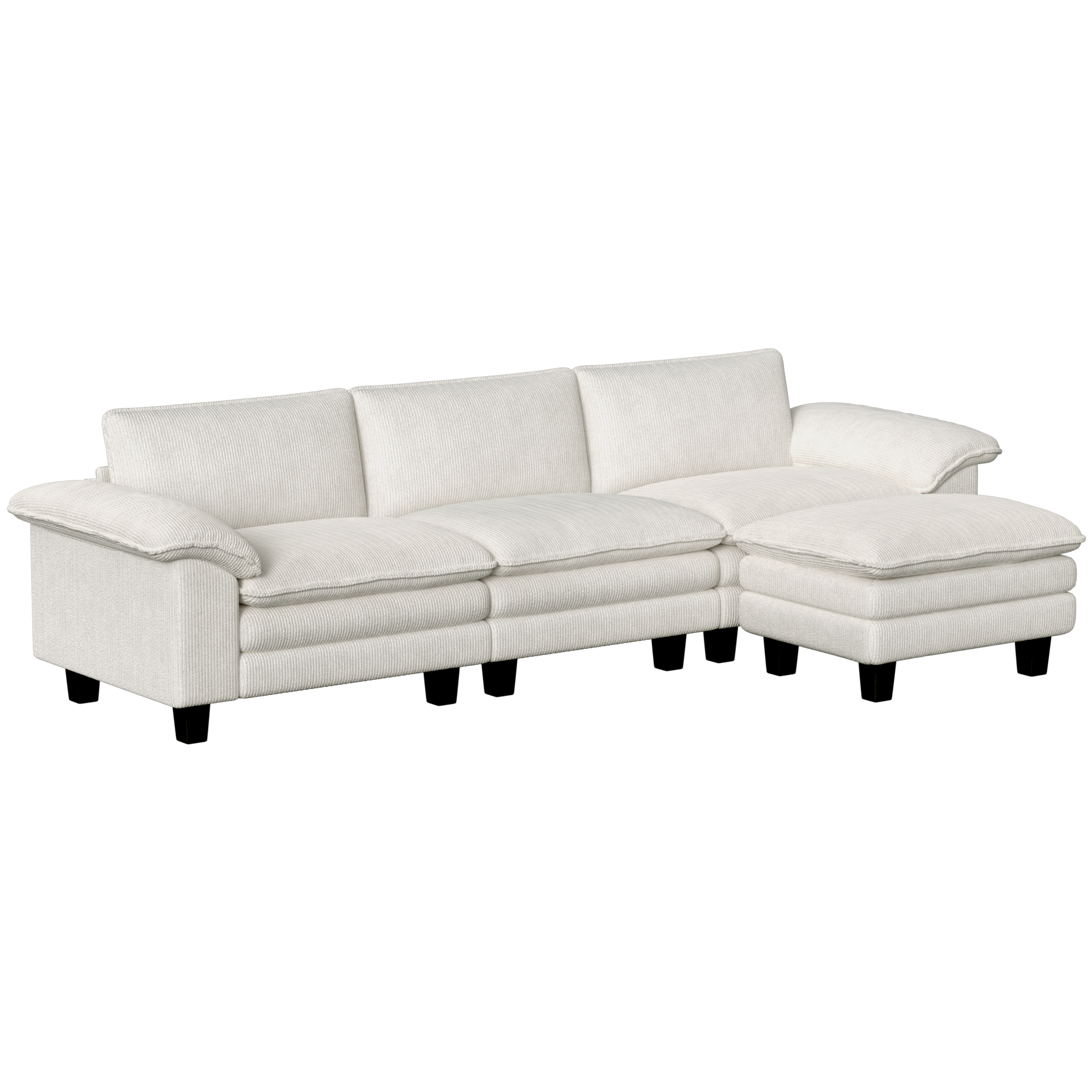 Sectional Sofa, L Shaped Couch with Deep Seat, Movable Ottoman and Pillow-top Armrests, Beige