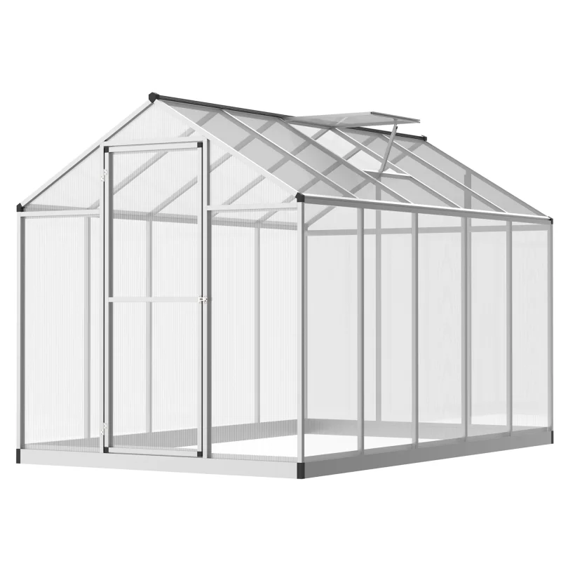 10' L x 6' W Walk-In Polycarbonate Greenhouse with Roof Vent for Ventilation & Rain Gutter for Winter