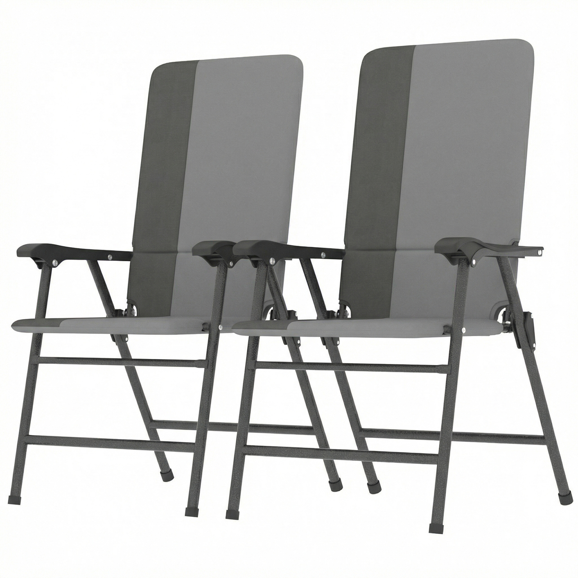 Folding Patio Chairs Set of 2, Padded High Back Lawn Camping Chairs with Armrests, 600D Oxford Fabric, Light Gray