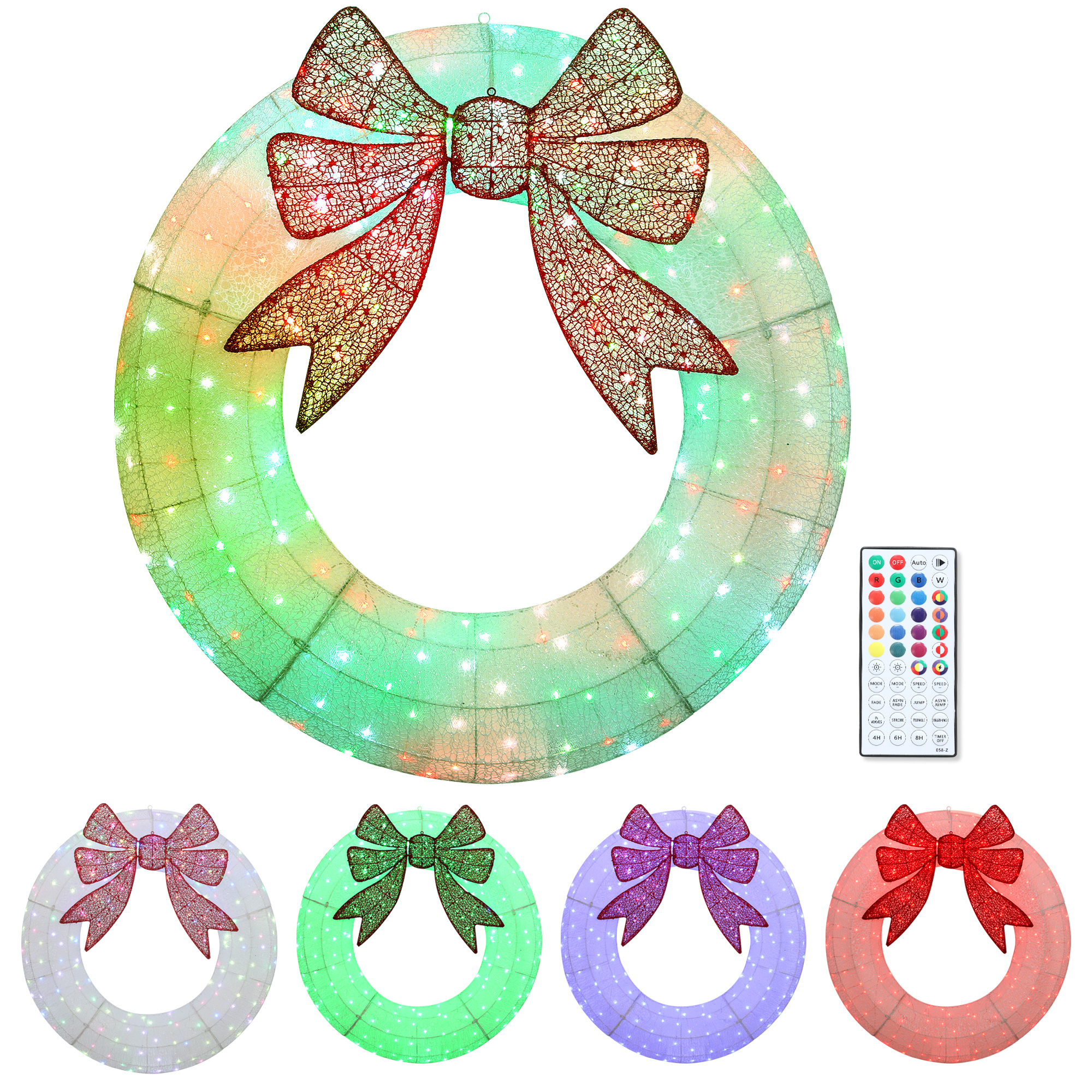 48 Inch Lighted Wreath Decoration with Dual Color LED, Christmas Wreath with Daily Timer, Remote for Indoor Outdoor