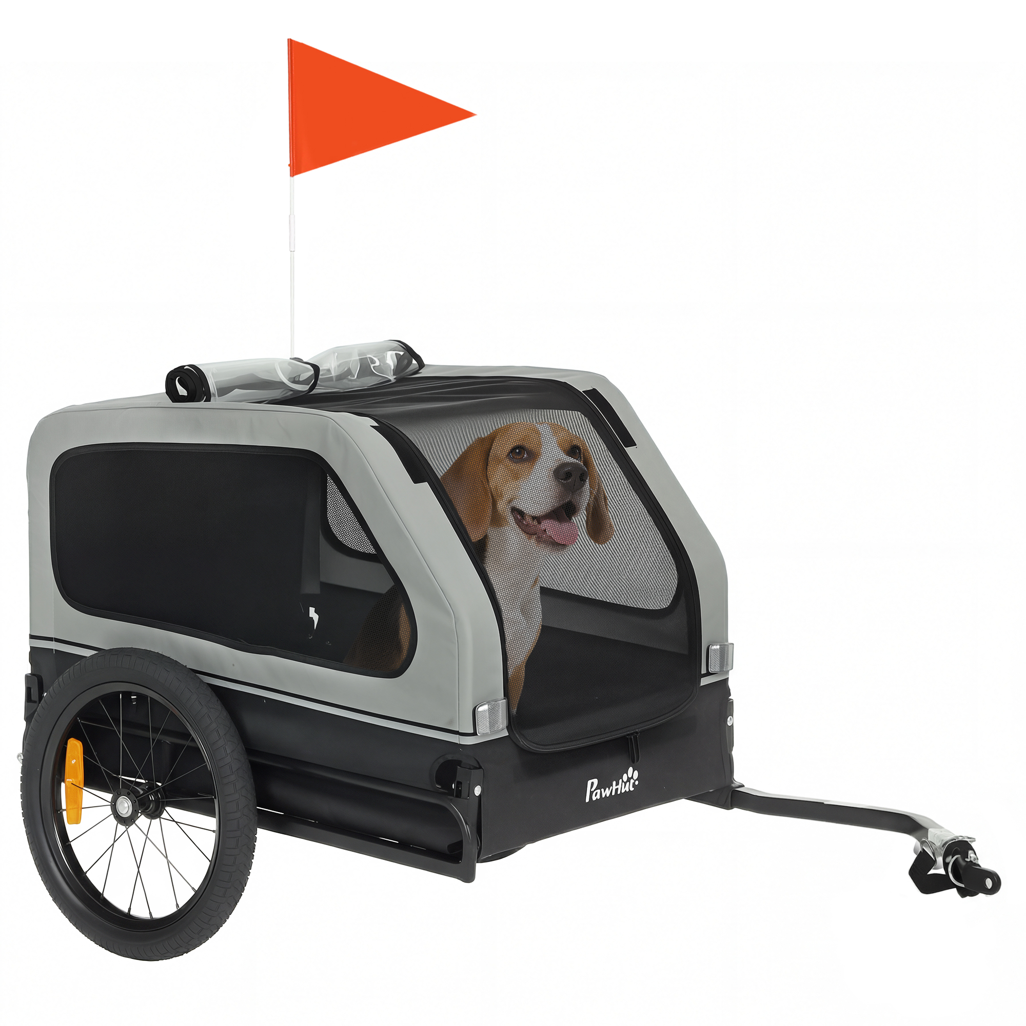Dog Bike Trailer for Small & Medium Dogs, Universal Bicycle Coupler, Flip-Down Ramp Tailgate, Gray