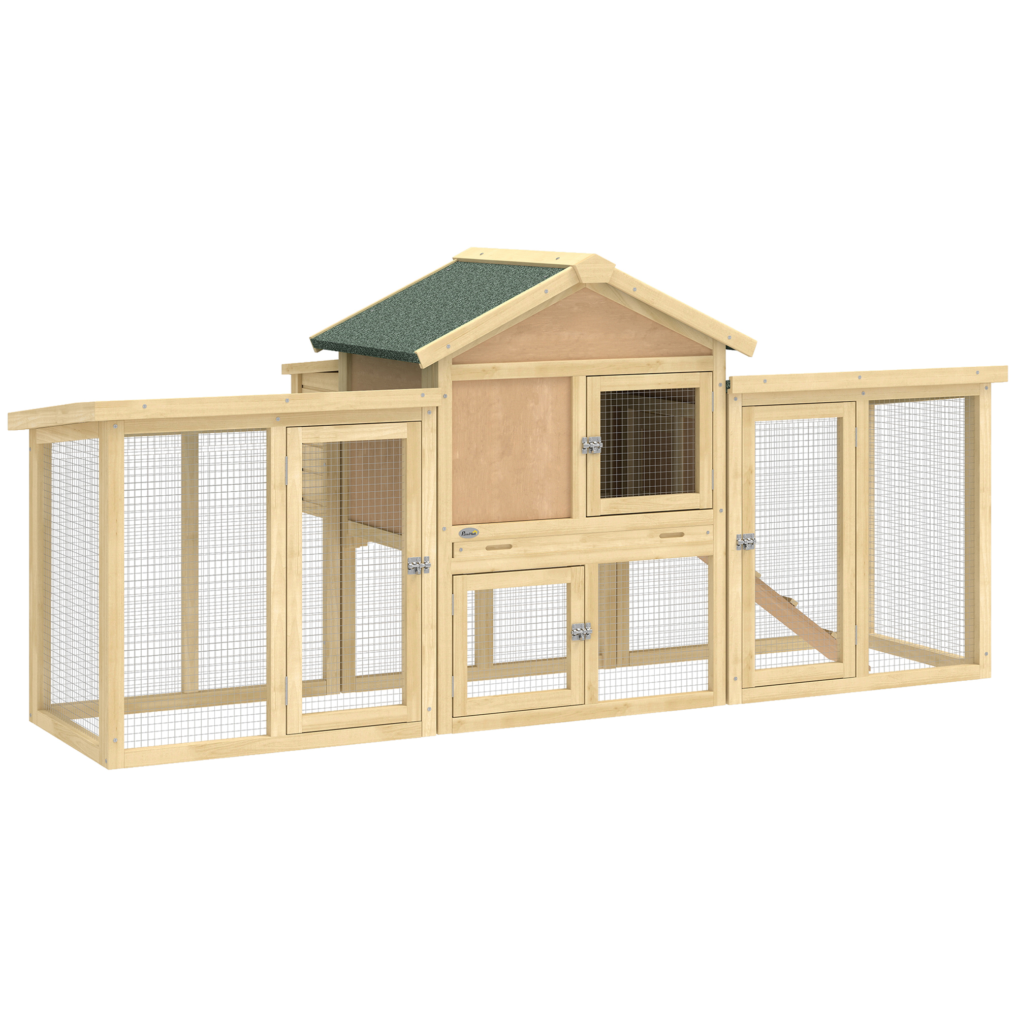 Wooden Chicken Coop ith Nesting Box, Double Runs, Removable Tray, Ramp, for Garden Backyard