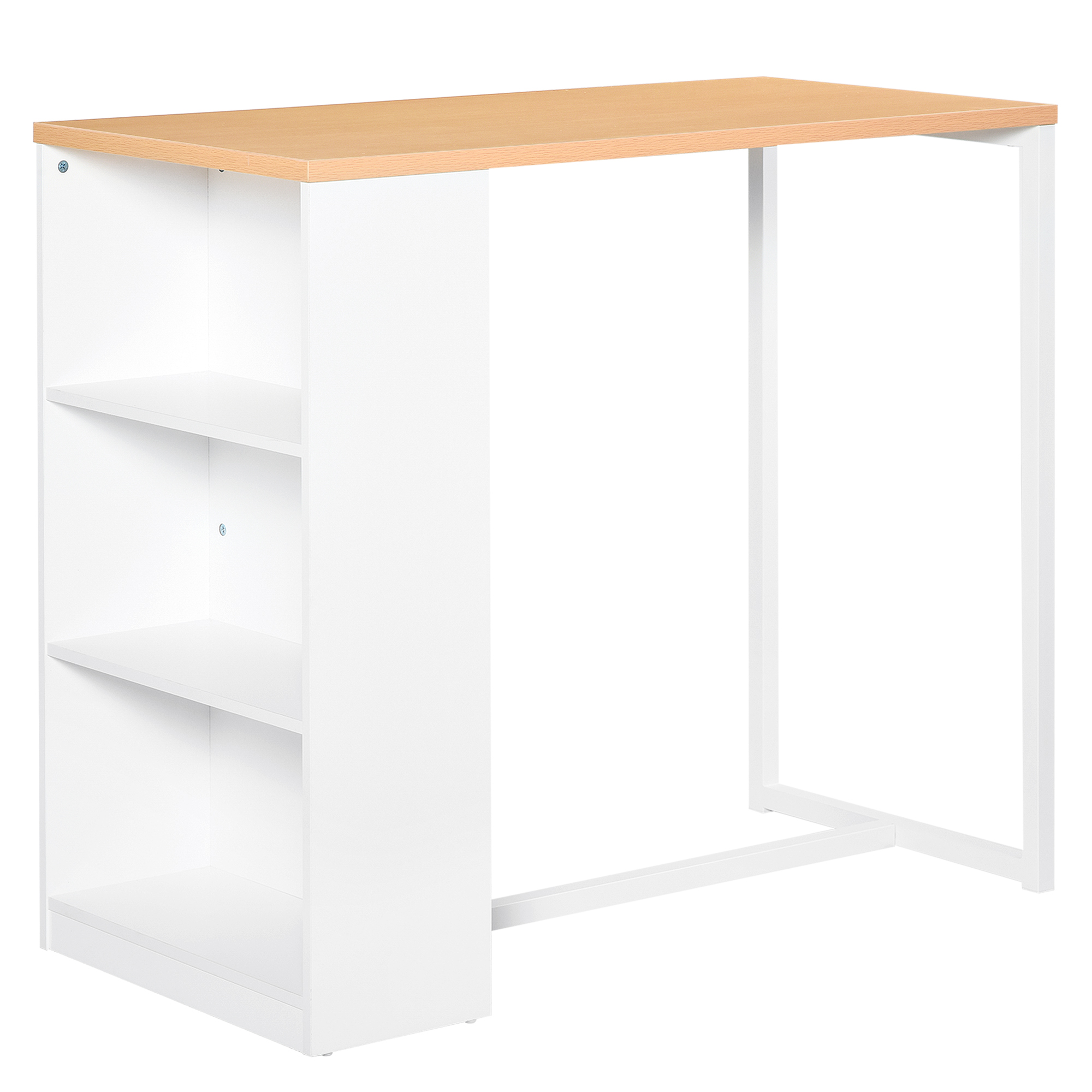  Modern Bar Table Counter Height Dining Table with 3 Storage Shelves for Kitchen, Dining Room, Living Room, White