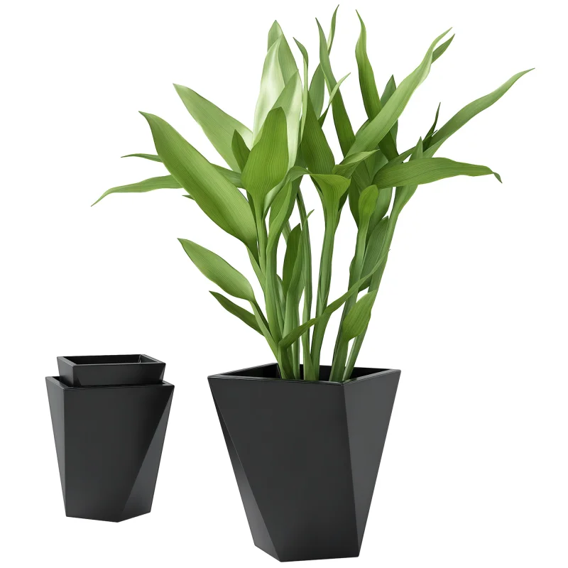 Indoor Outdoor Planters Set of 3 MgO Tall Planters Stackable Flower Pots with Drainage Holes for Garden, Balcony, Black