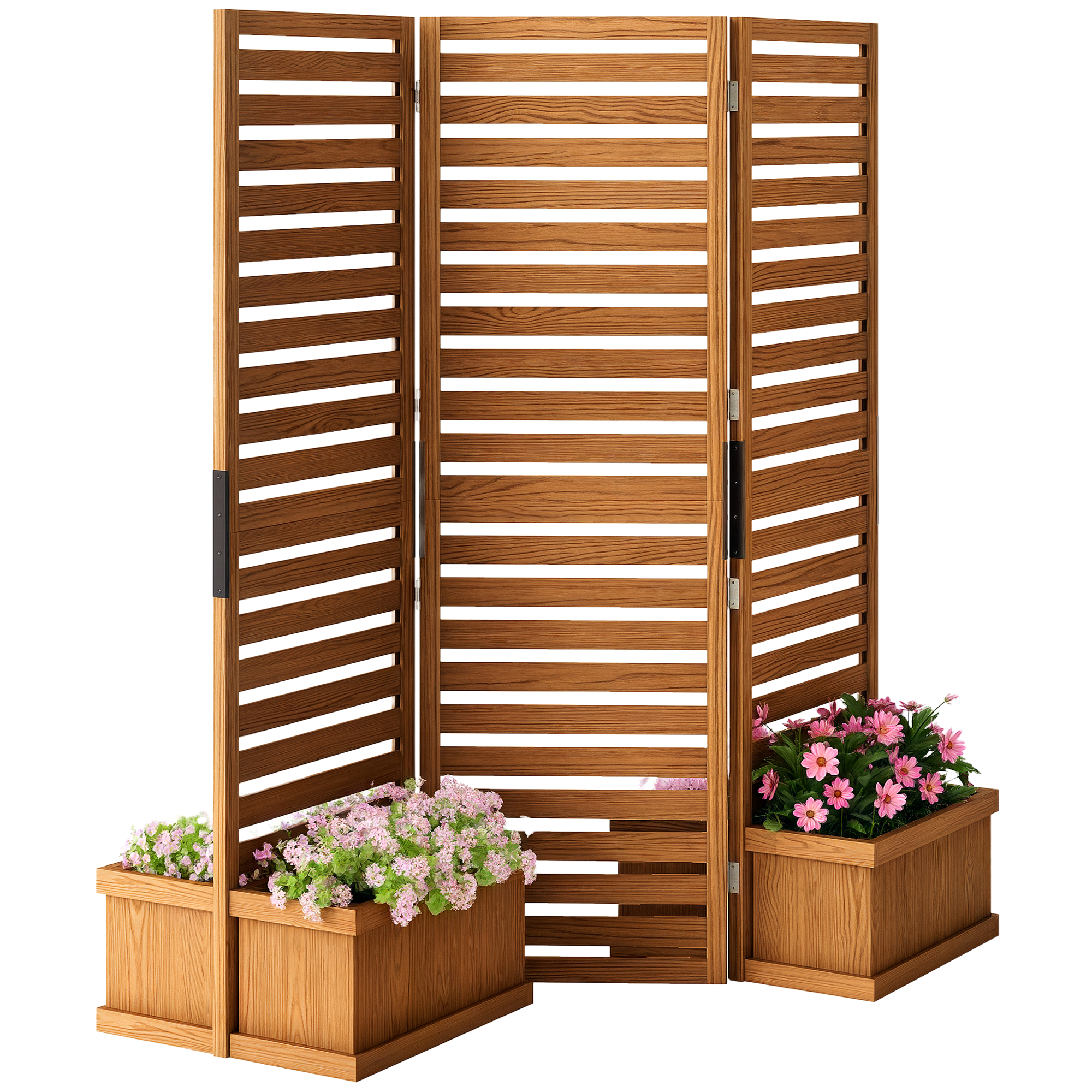 Wood Privacy Screen w/ 4 Planter Box, Raised Bed w/ 3 Panels & Drainage Holes