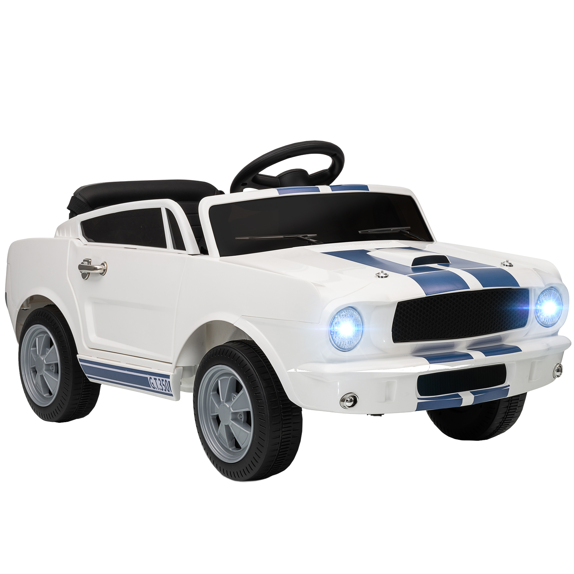 Licensed Ford Shelby GT 350 Kids Ride On Car with Remote Control, Adjustable Speed, MP3, Smooth Start, LED Lights, White