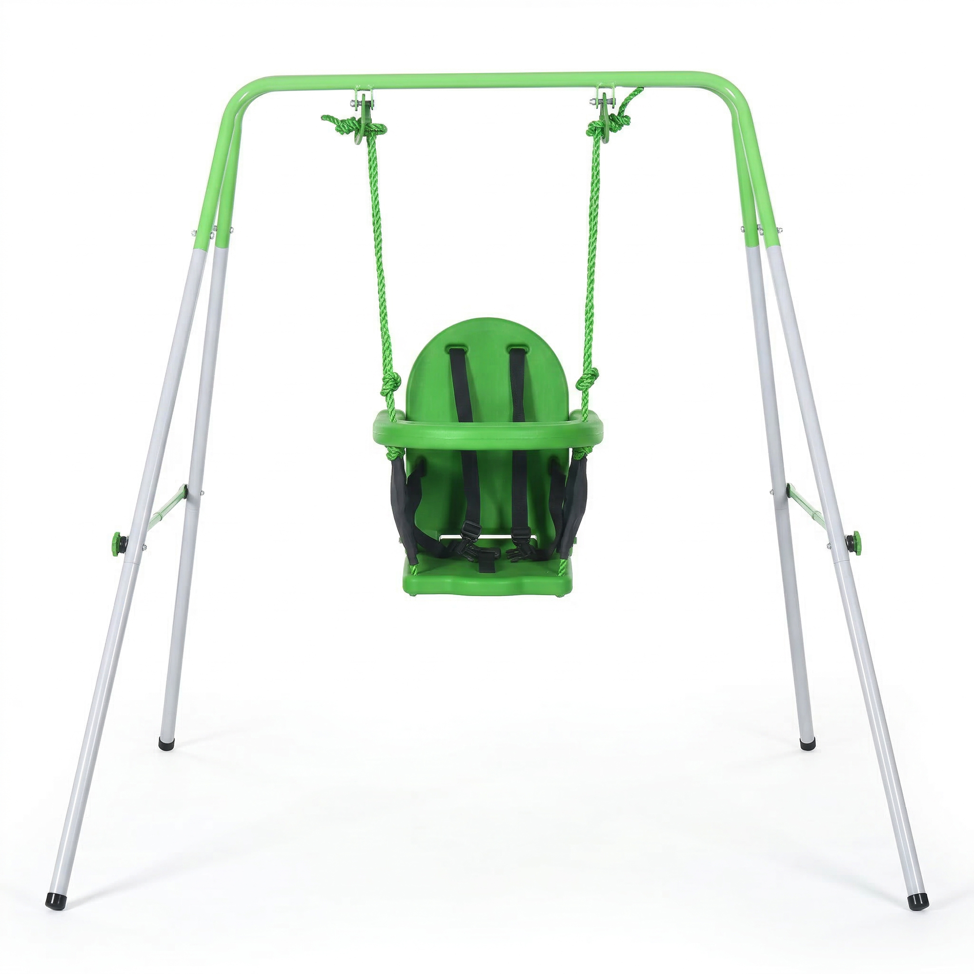 Toddler Swing Set with Metal Stand, Safety Seat Belt for Kids Aged 6-36 Months, Backyard Indoor & Outdoor Use, Green