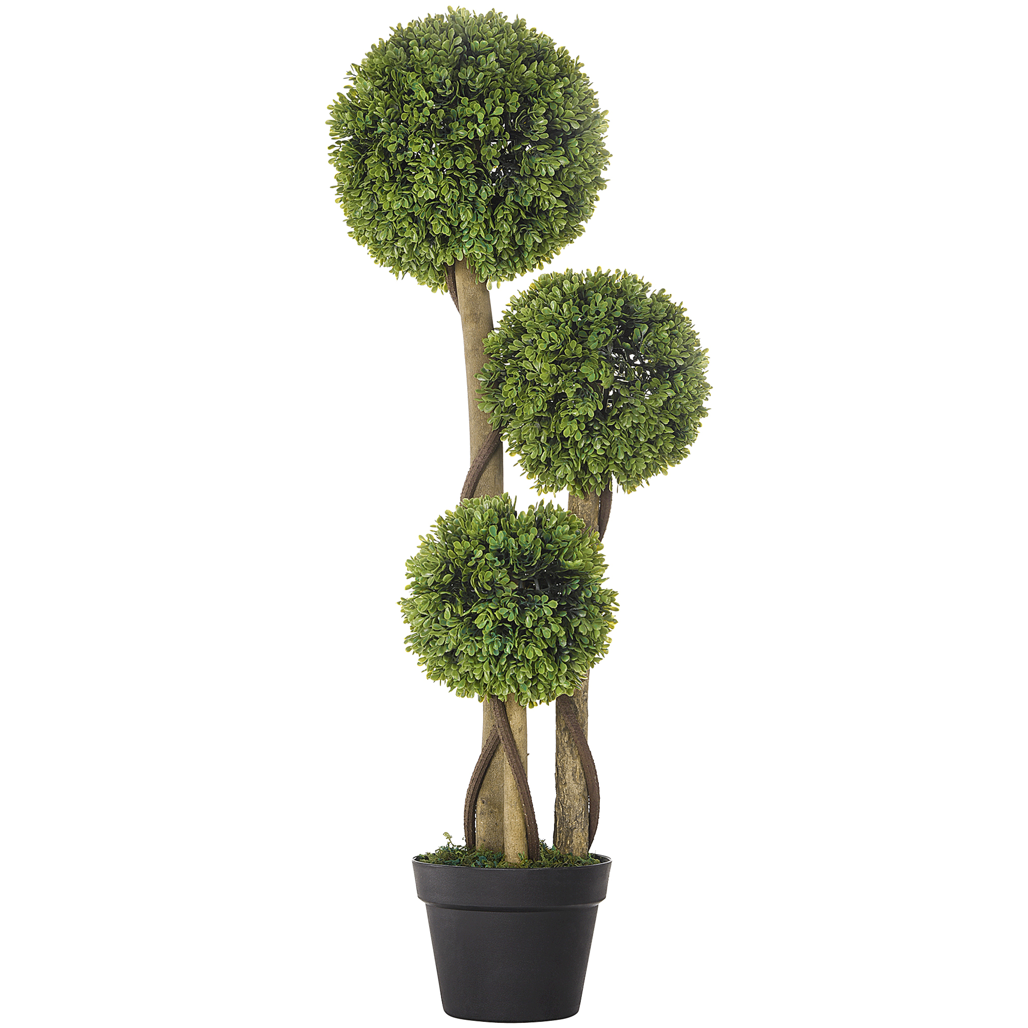 35.5" Artificial Ball Boxwood Topiary Tree Fake Plant in Pot for Indoor Outdoor Living Room Decoration Light Green