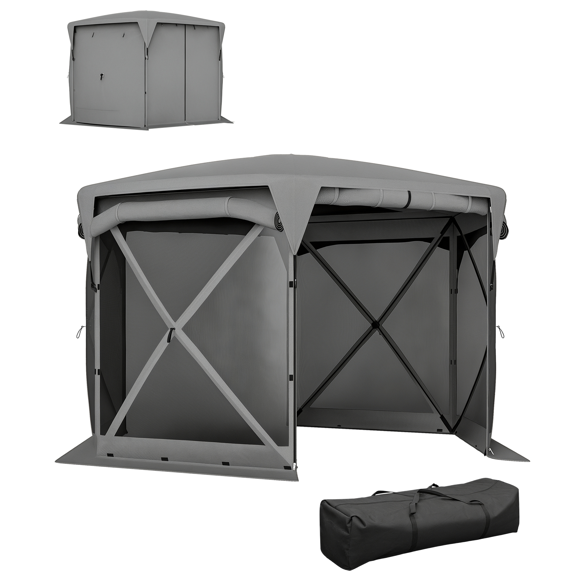 11 x 11ft Pop Up Gazebo Screen Tent with Removable Roof Cover, Roll-up Wind Panels for Camping, Backyard, Dark Gray