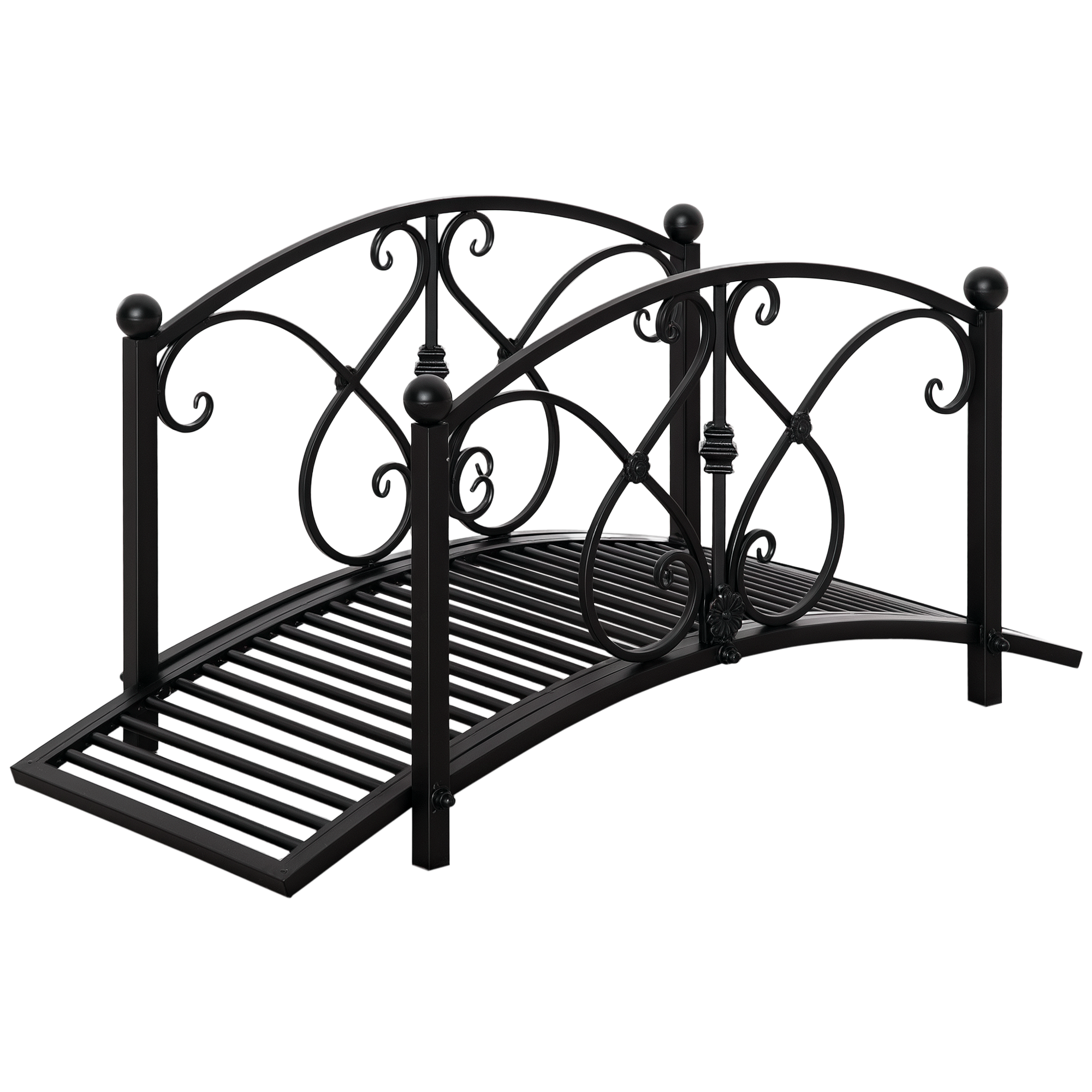 Garden Bridge 3.3FT, Decorative Classic Backyard Pond Bridge with Safety Railings Black