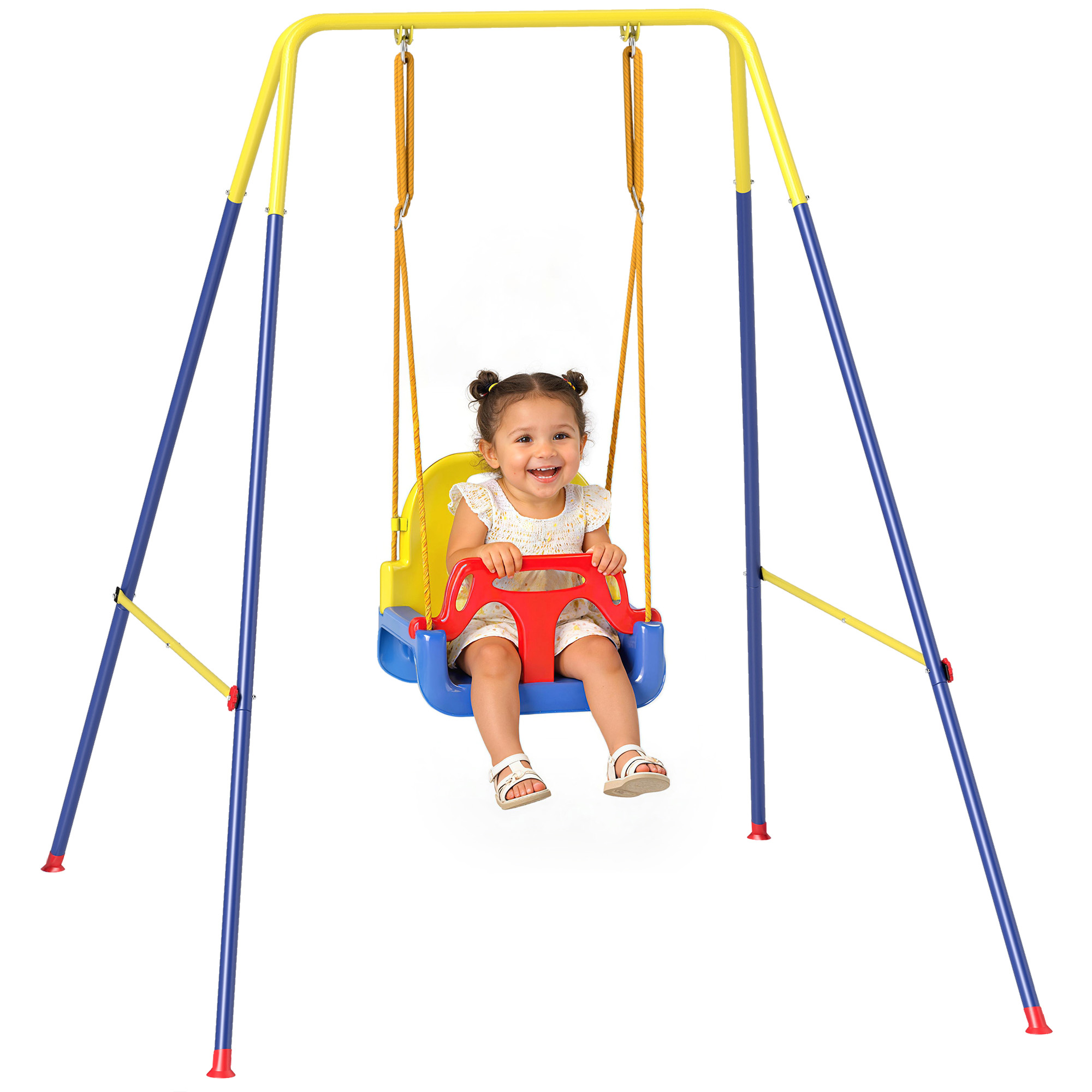3 in 1 Toddler Swing Set, Folding Child Swing Set with Seat Belt, Adjustable Seat for Outdoor Indoor, Blue