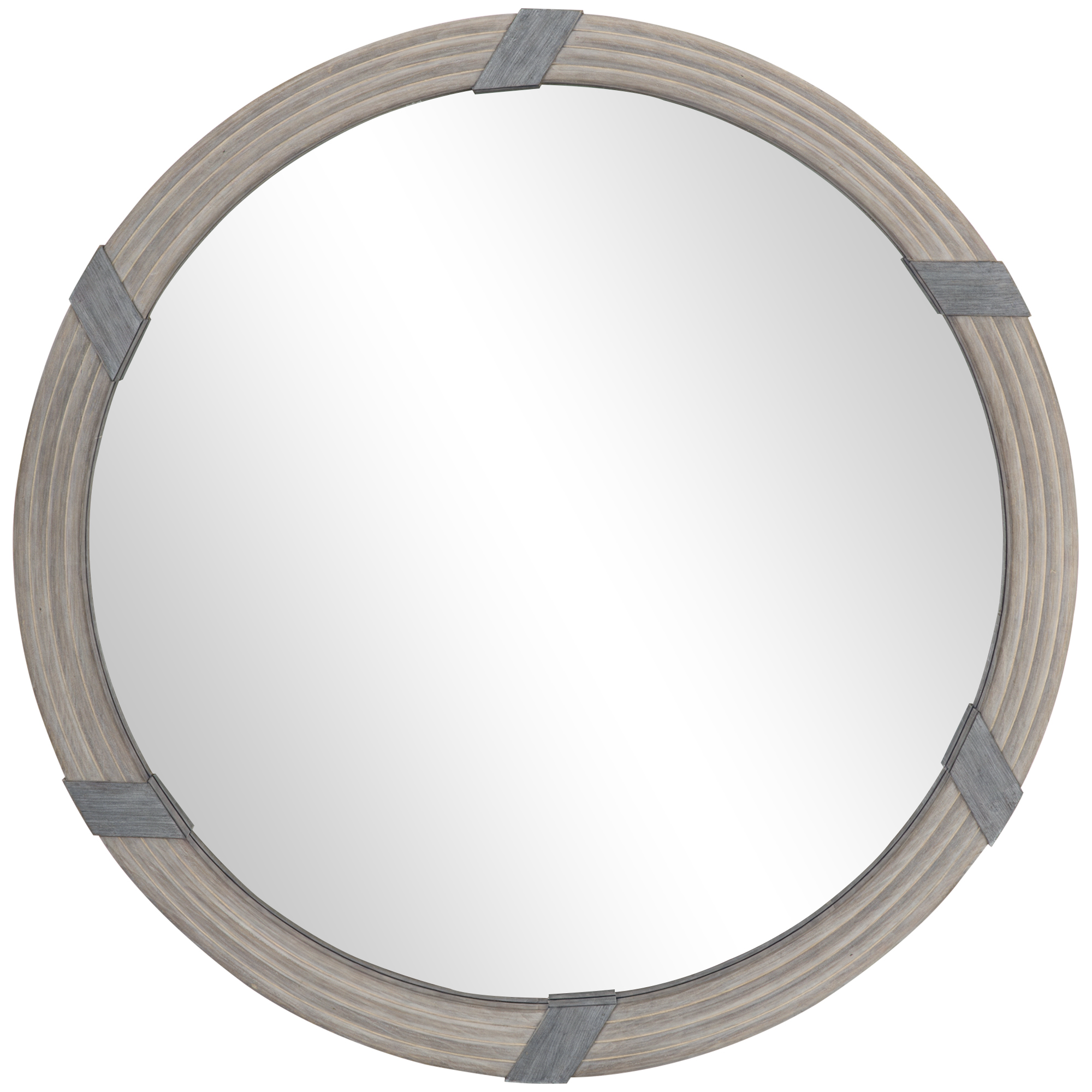  30.75" Wood Wall Mirror, Farmhouse Decorative e Round Mirror for Wall Decor in Living Room, Bedroom, Natural Wood Color