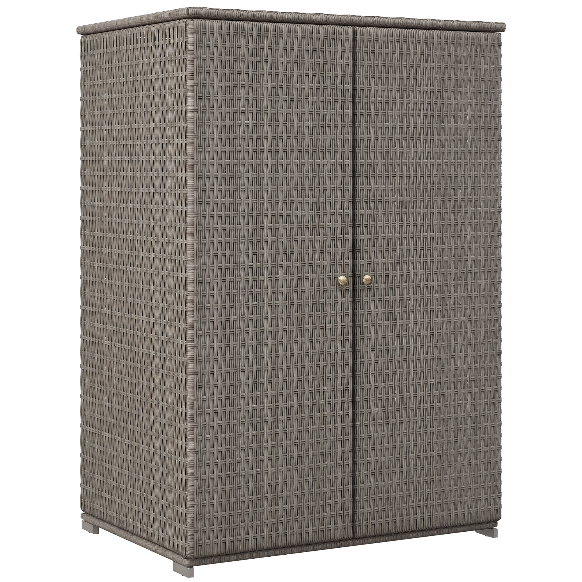 Outdoor Storage Cabinet with Shelves, Rattan Pool Towel Storage Cabinet with Removable Shelf & Drawer, Dark Gray