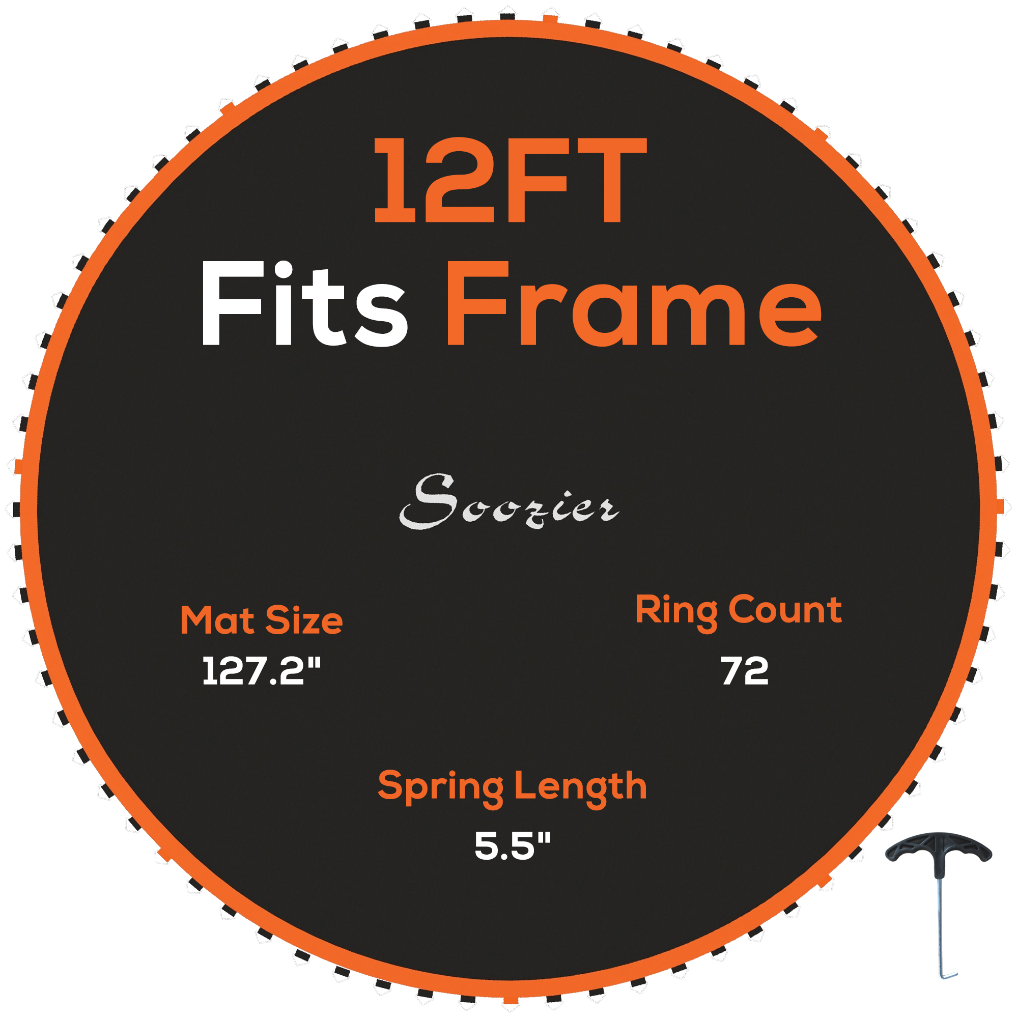 Trampoline Replacement Mat, Fits 12' Trampoline w/ 72 V-Hooks & 5.5" Springs (Spring & Frame not Included), Orange