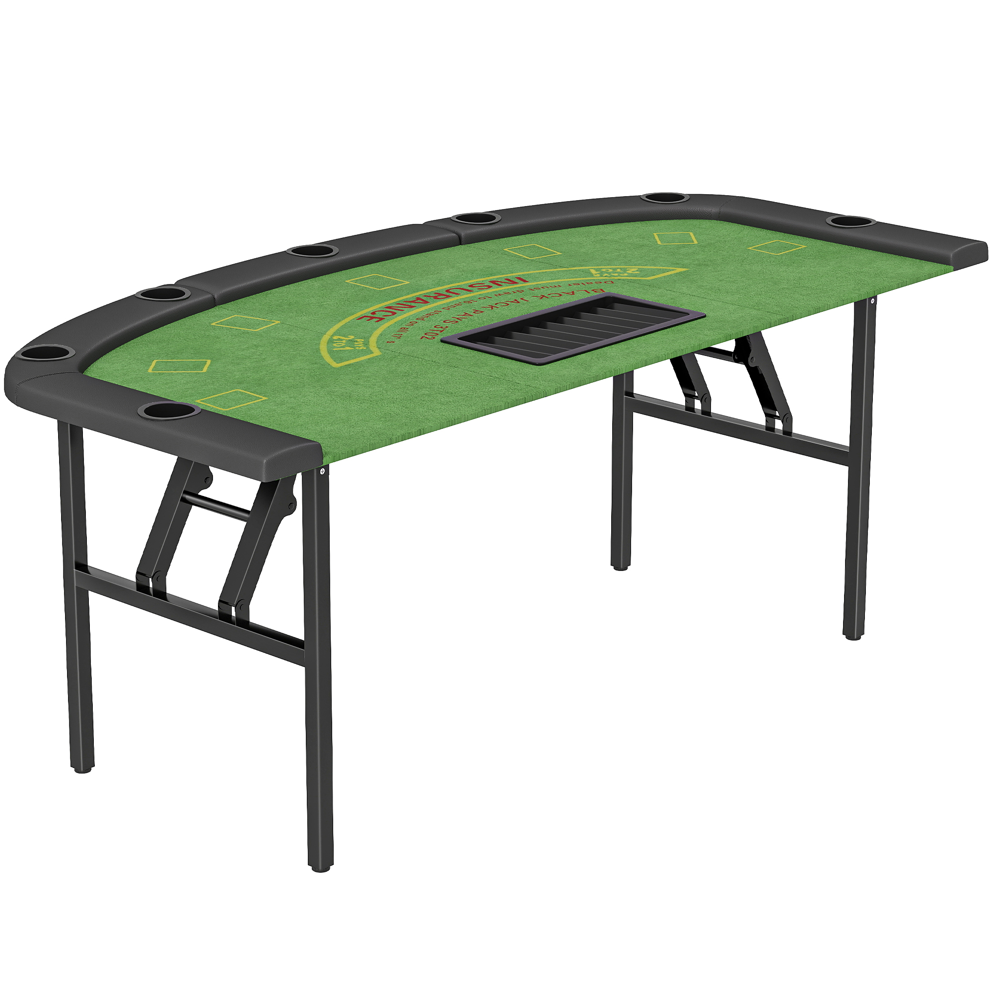 Poker Table Foldable, 72" Portable Casino Blackjack Table for 8 Players with Felt Surface, Cup Holders, Green