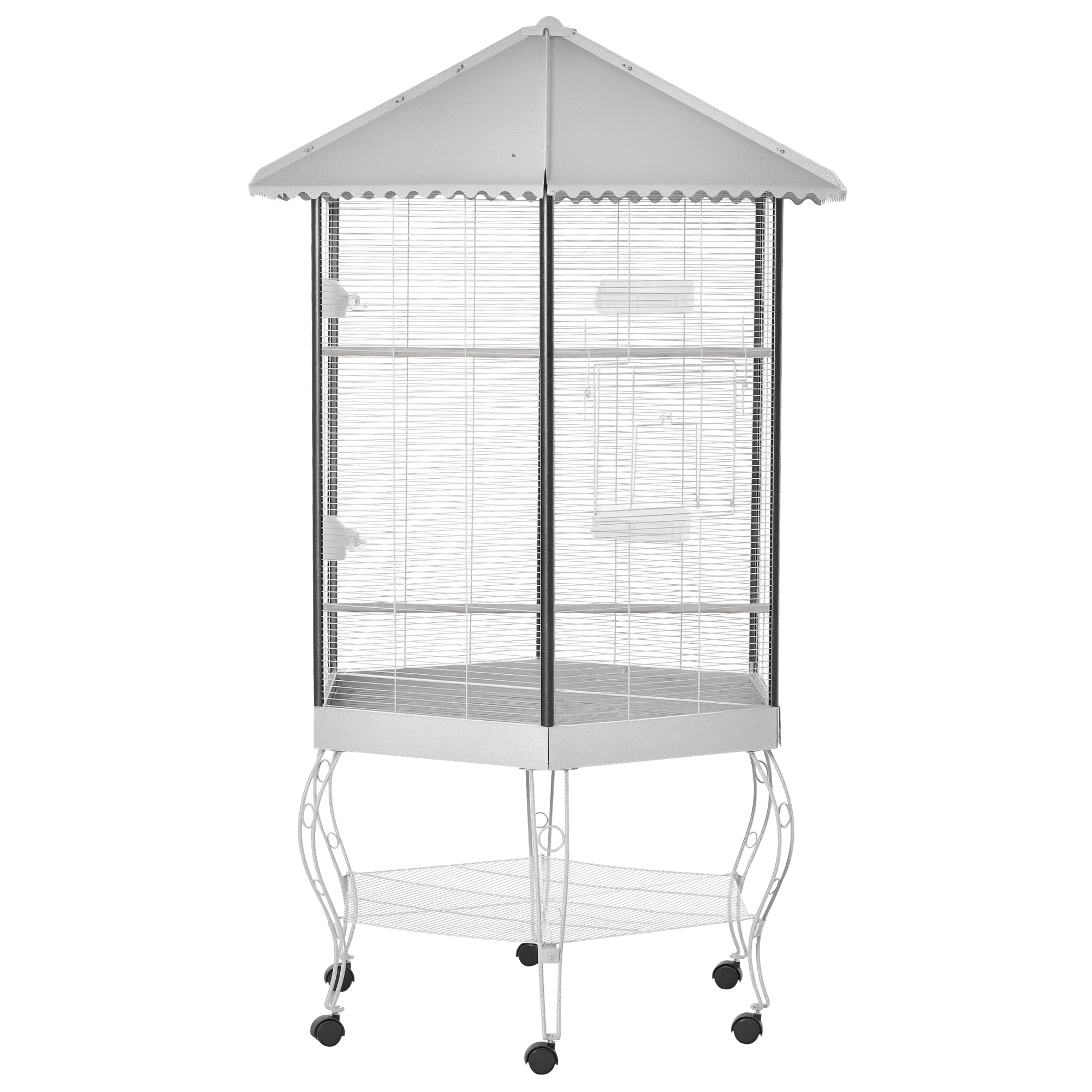 77" Flight Bird Cage Hexagon Covered Canopy Portable Aviary With Storage