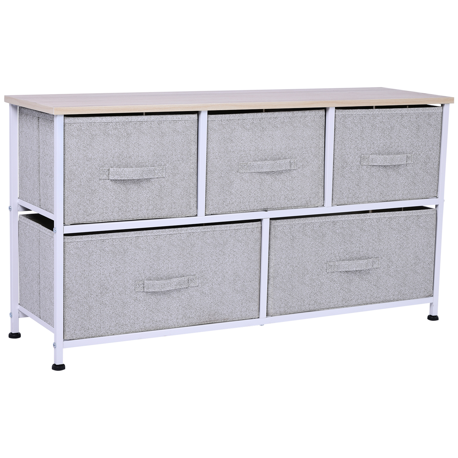 40" L 5 Drawer Horizontal Storage Cube Dresser Unit Bedroom Organizer Living Room Shelf Tower with Fabric Bins, Light Gray