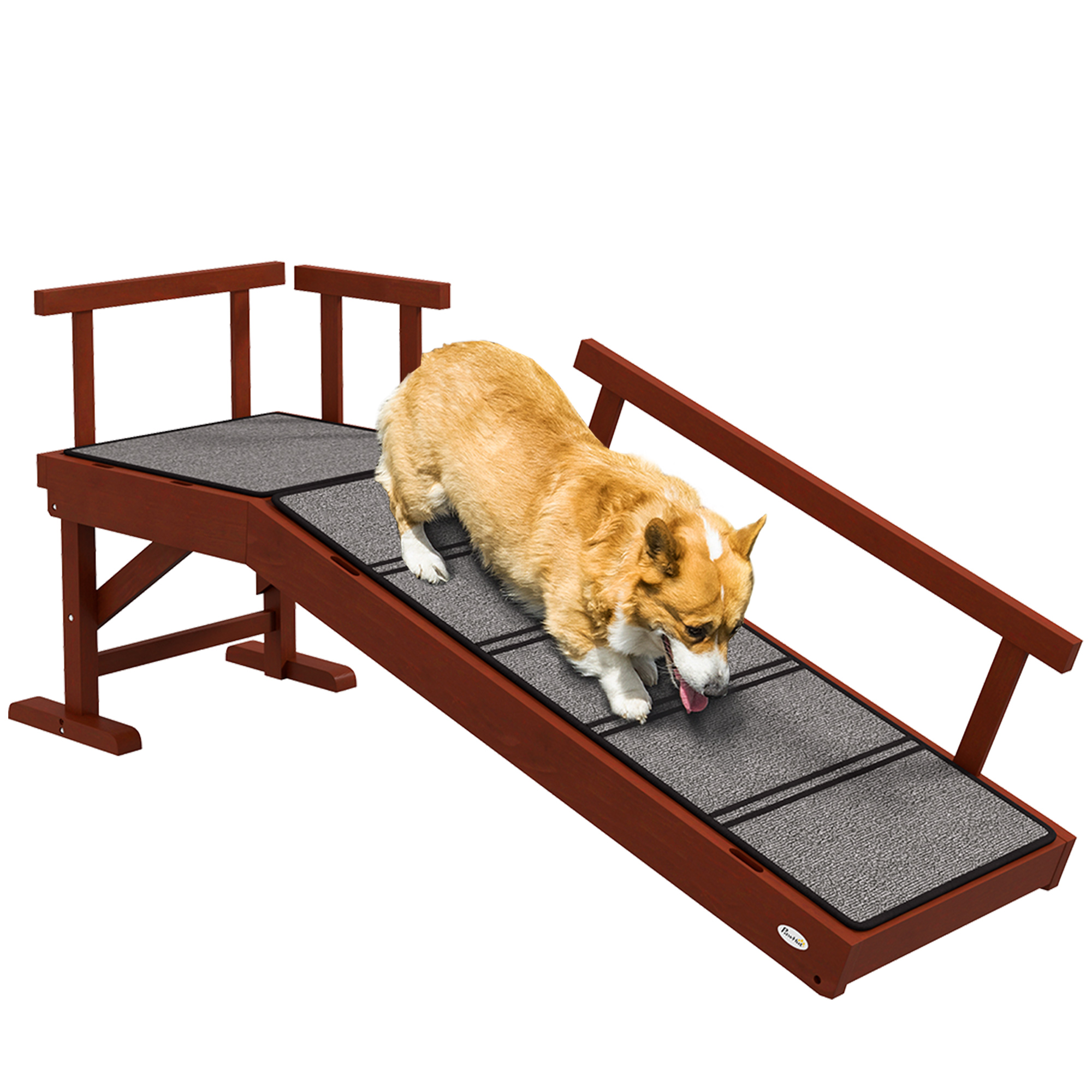 Wooden Dog Ramp with Removable Guardrails, Non-Slip Surface, 49" Long, Brown