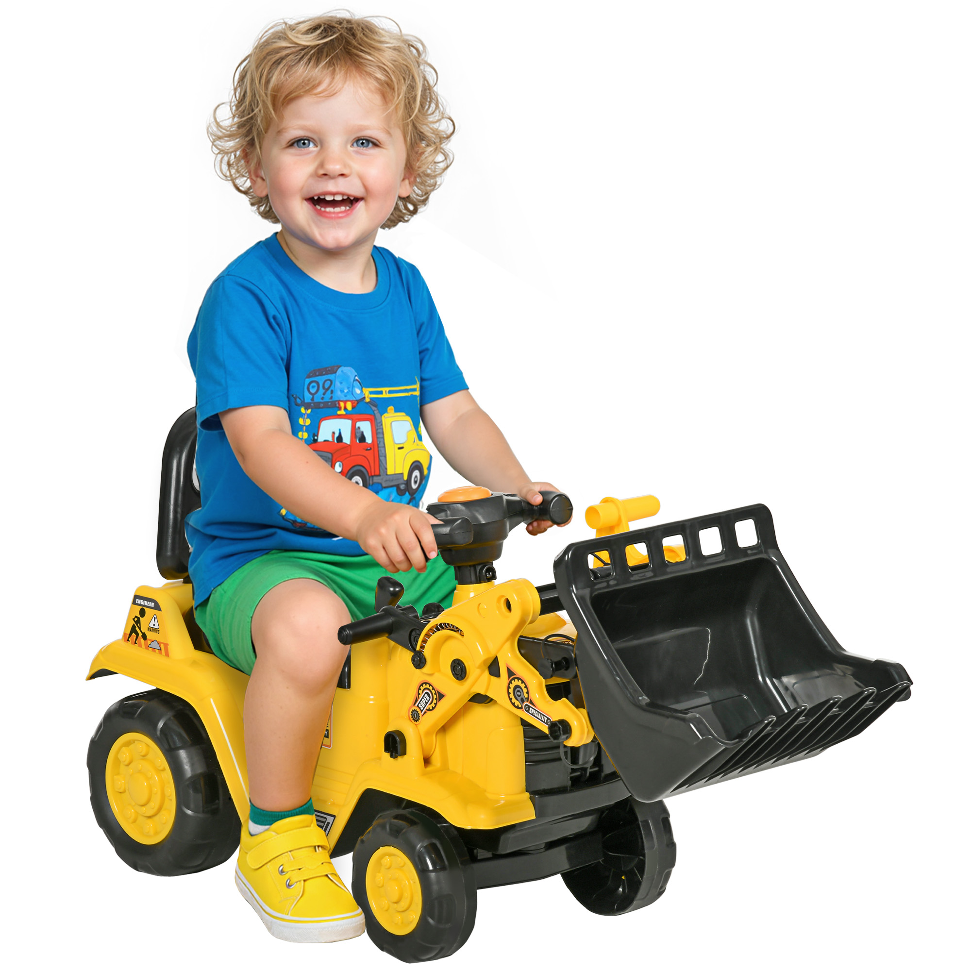 2 in 1 Ride On Toy Bulldozer Tractor Pulling Cart Pretend Play Construction Truck