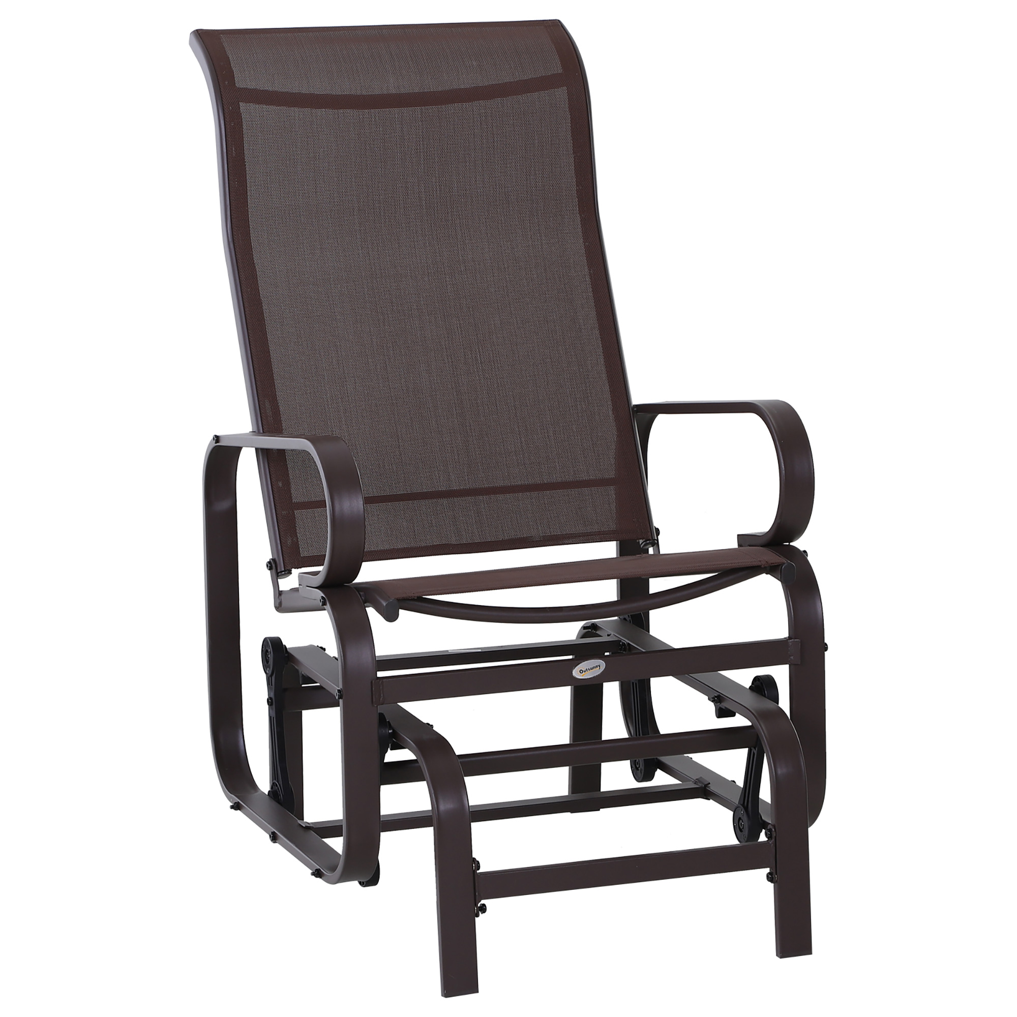 Gliding Lounger Chair, Single Rocker with Lightweight Metal & Mesh Construction, brown