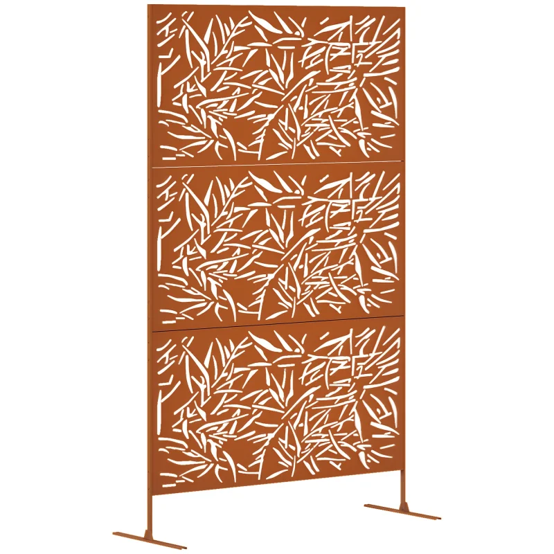 Decorative Privacy Fence Screen, Metal Outdoor Privacy Screen Climbing Plant Trellis with Stand, Bamboo Brown