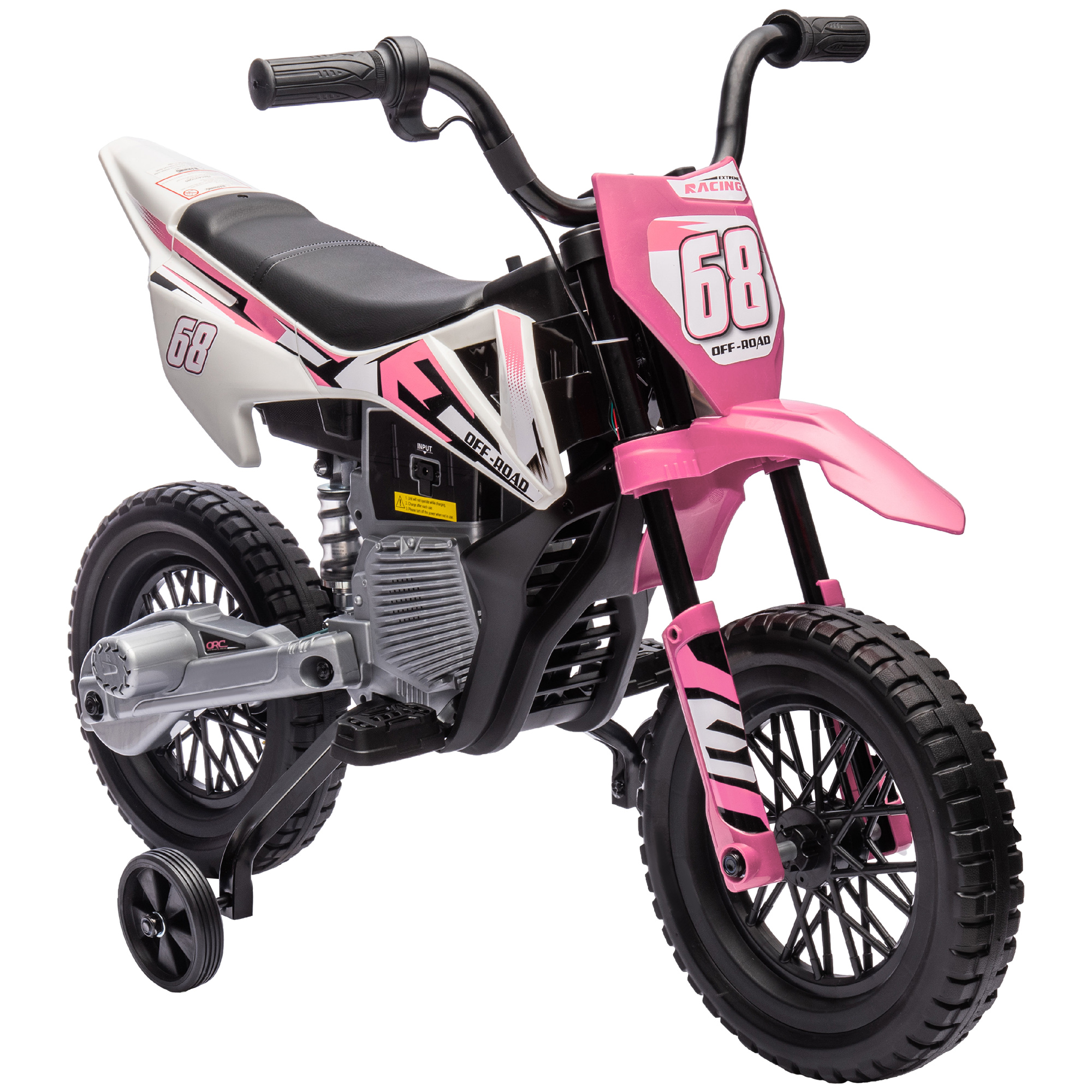 12V Kids Electric Motorcycle w/ Twist Grip Throttle, Training Wheels, Rear Suspension & Music, Pink