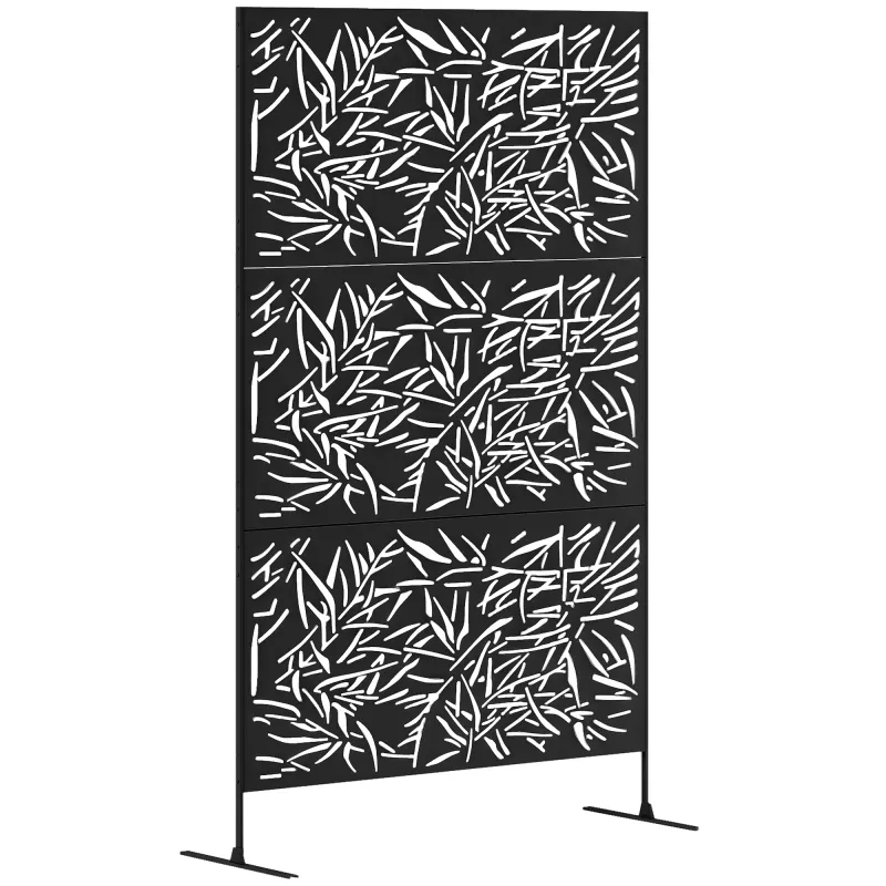 Decorative Privacy Fence Screen, Metal Outdoor Privacy Screen Climbing Plant Trellis with Stand, Bamboo Black