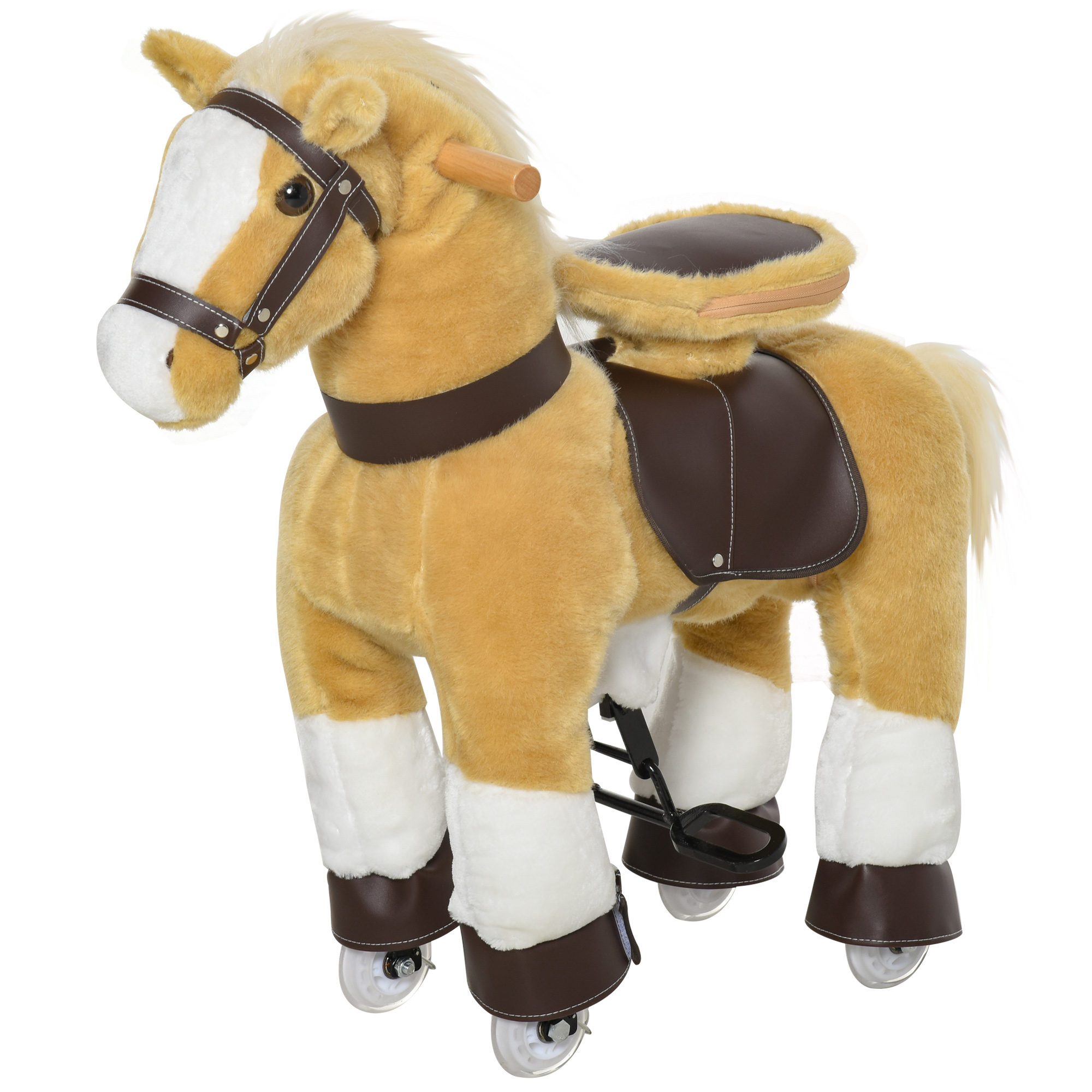 Ride on Horse, Plush Walking Horse Toy, Kids Riding Chair with Wheels for Kids 3-8 Years, Light Brown