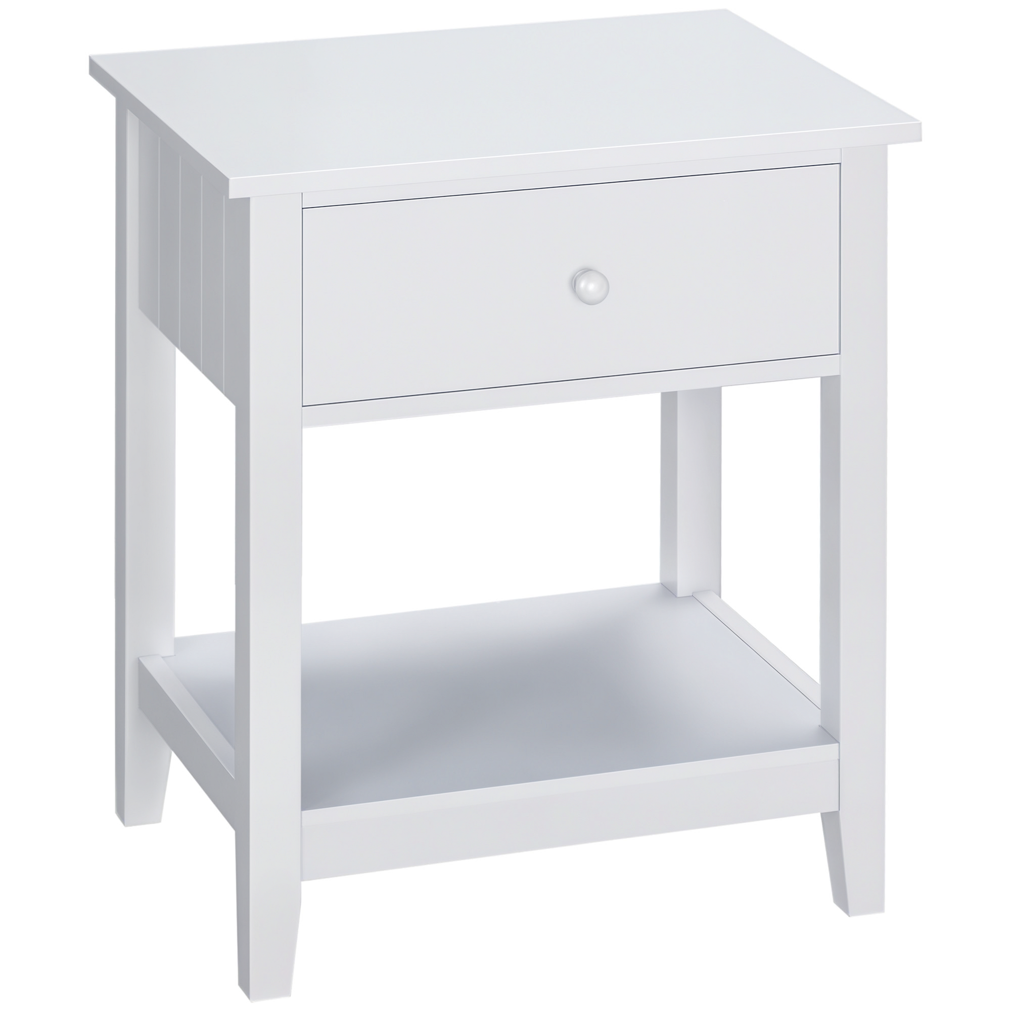 Modern Side Table for Living Room, End Table, 2-tier Side Table with Drawer and Storage Shelf, White