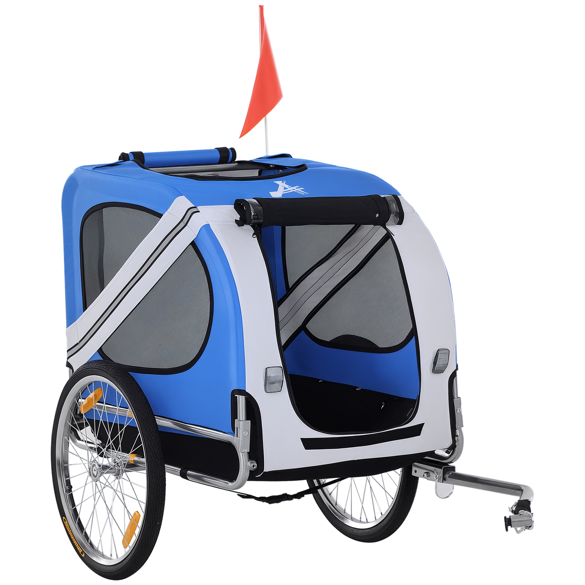 Dog Bike Trailer, Pet Wagon Bicycle Trailer with Easy Folding Cart Frame, 20" Large Rubber Wheels, 3 Entrances, Mesh Screen, Pet Bike Trailer for Off-Road & Travel, Blue and White