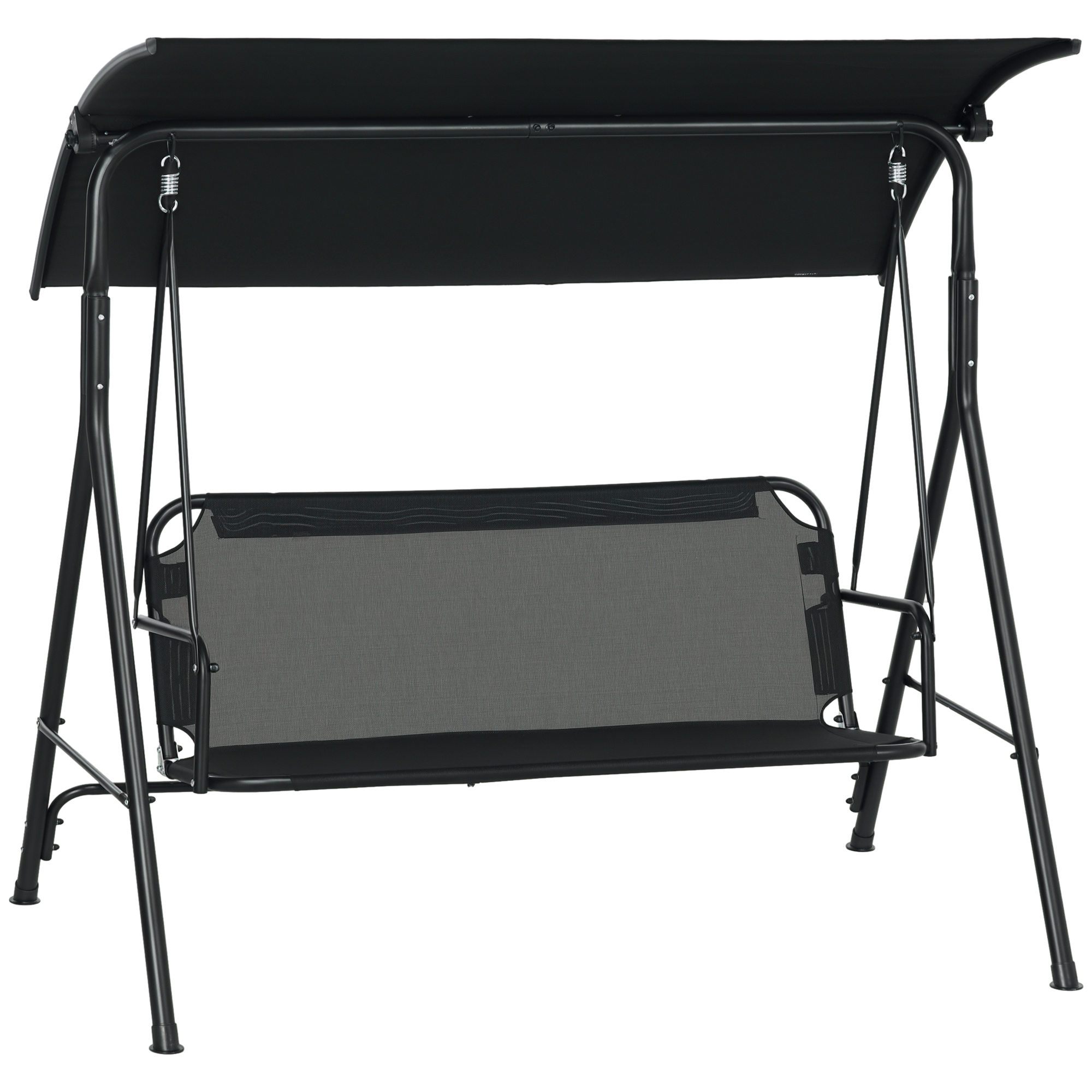 3-Seat Outdoor Patio Swing Chair w/ Cushion, Steel Frame Stand, Adjustable Tilt Canopy for Patio, Garden, Black 1