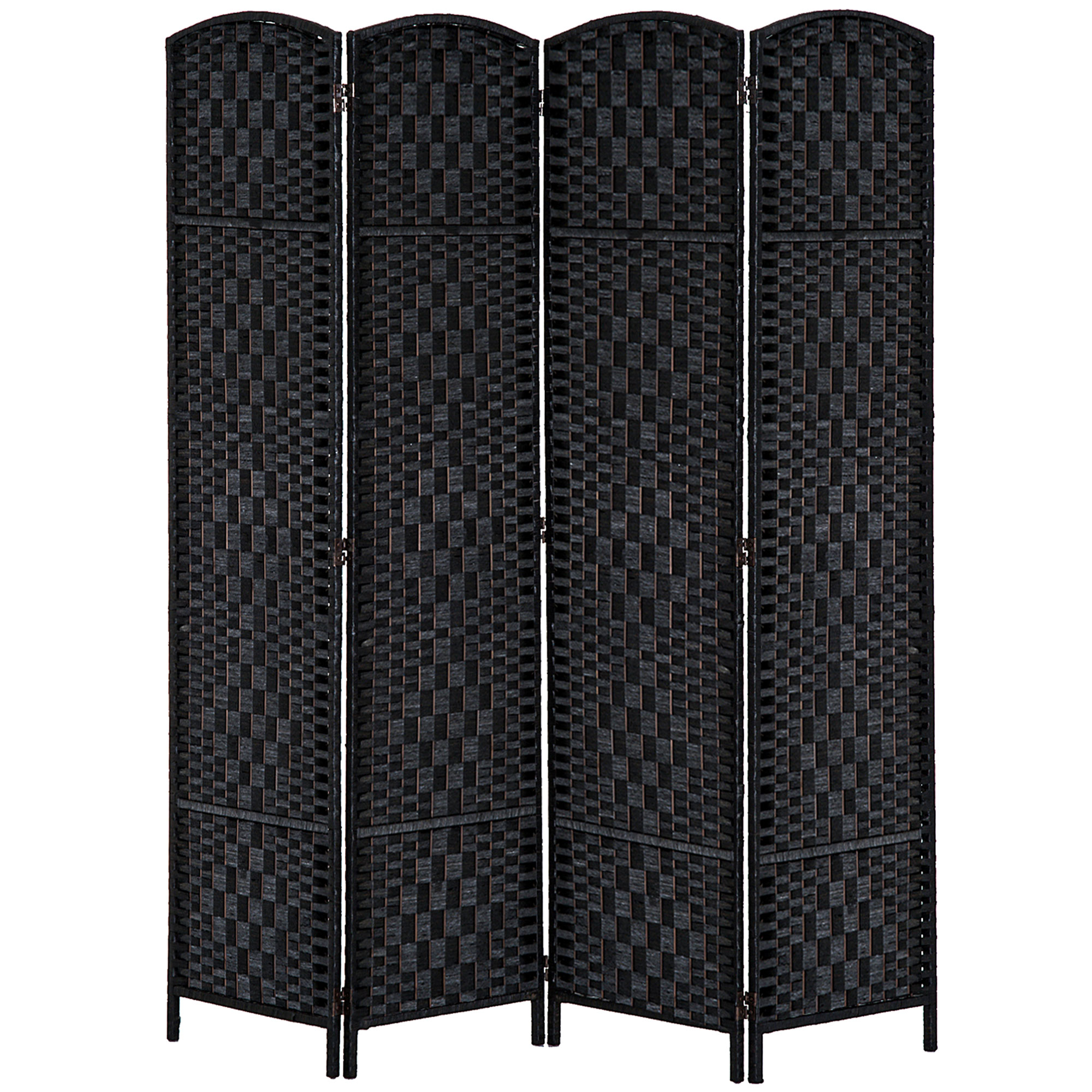 Room Divider 4 Panel, 6FT Tall Folding Privacy Screen, Freestanding Hand-Woven Partition for Room Separation with 360° Hinges, Paper Rope Diamond Weave, Black