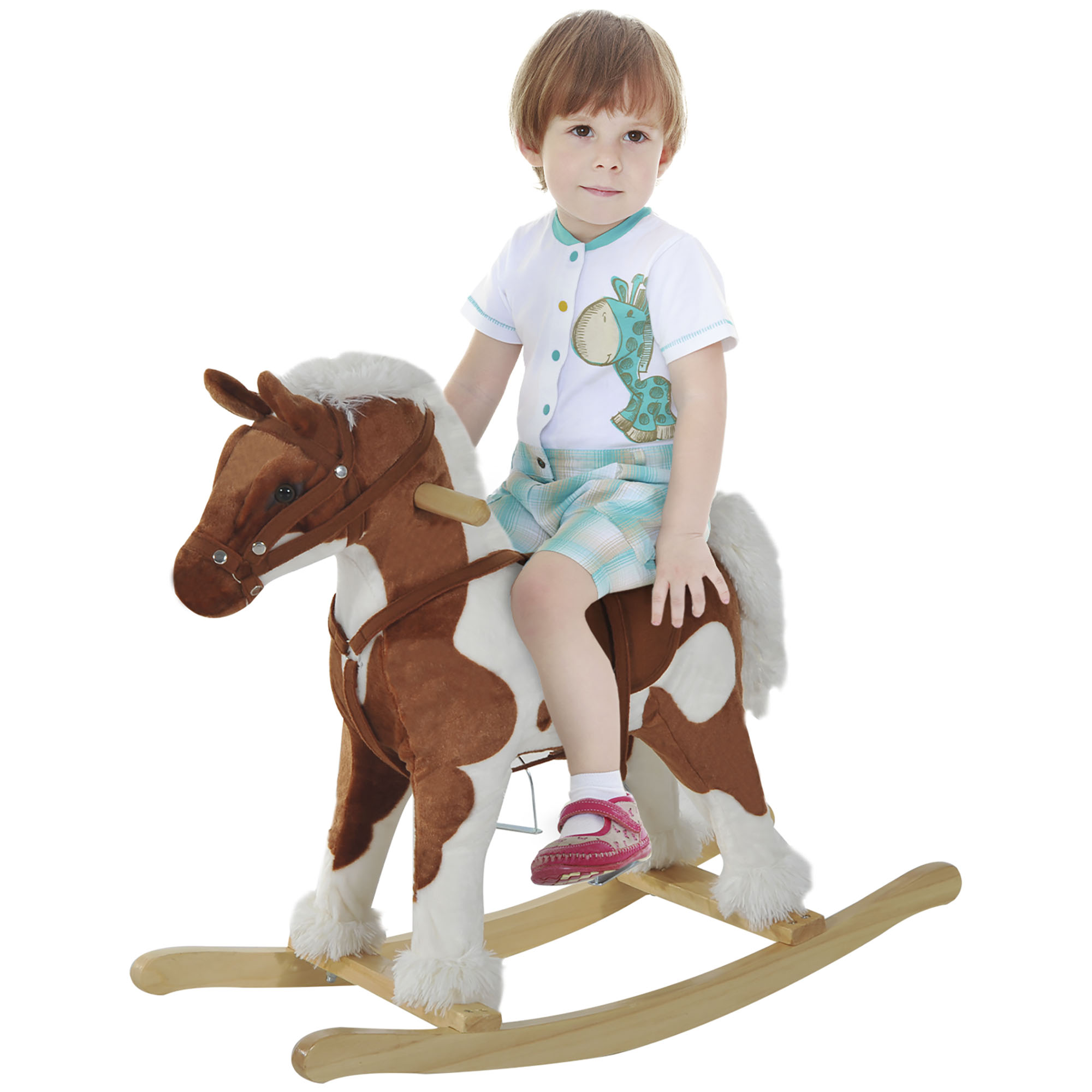 Toddler Rocking Horse, Kids Plush Rocking Chair Toy with Nursery Rhyme Music Brown